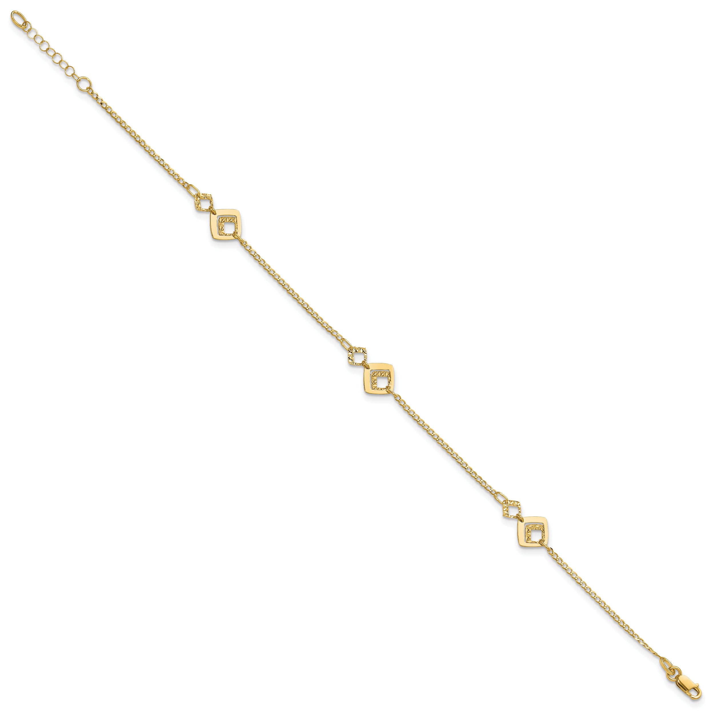 14K Polished and Textured 9in Plus 1in ext. Anklet