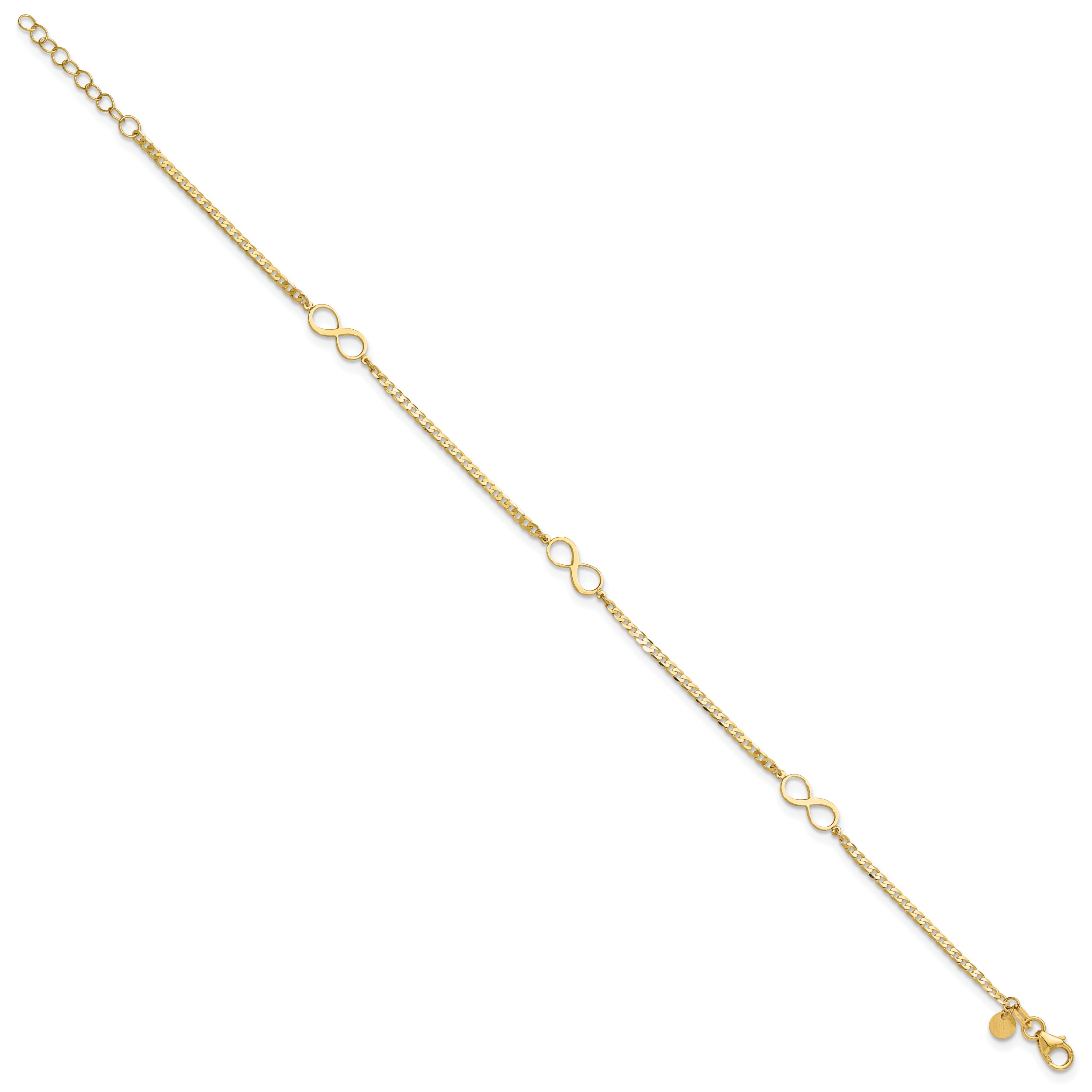 14k Polished Infinity Symbol 9in Plus 1in ext. Anklet