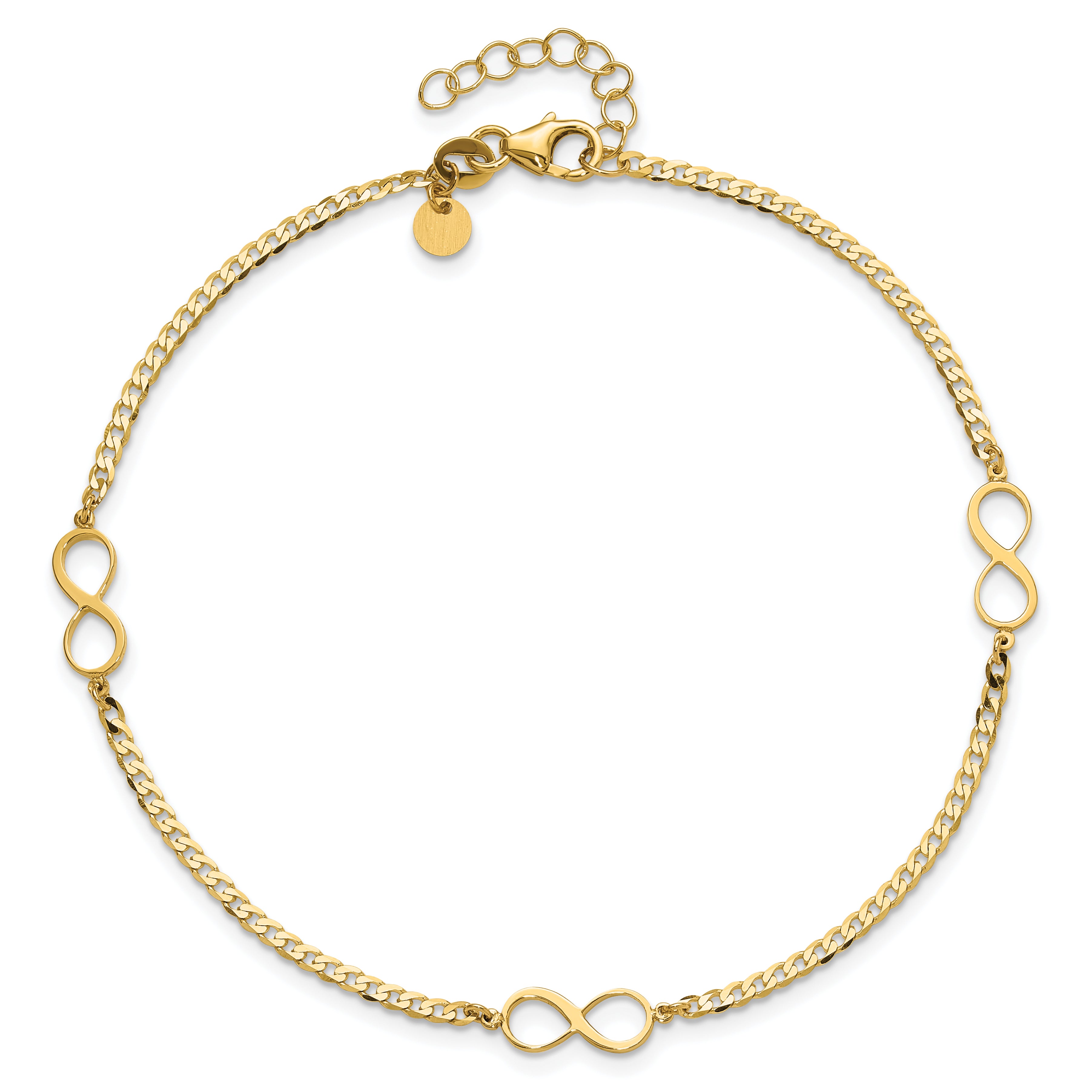 14k Polished Infinity Symbol 9in Plus 1in ext. Anklet