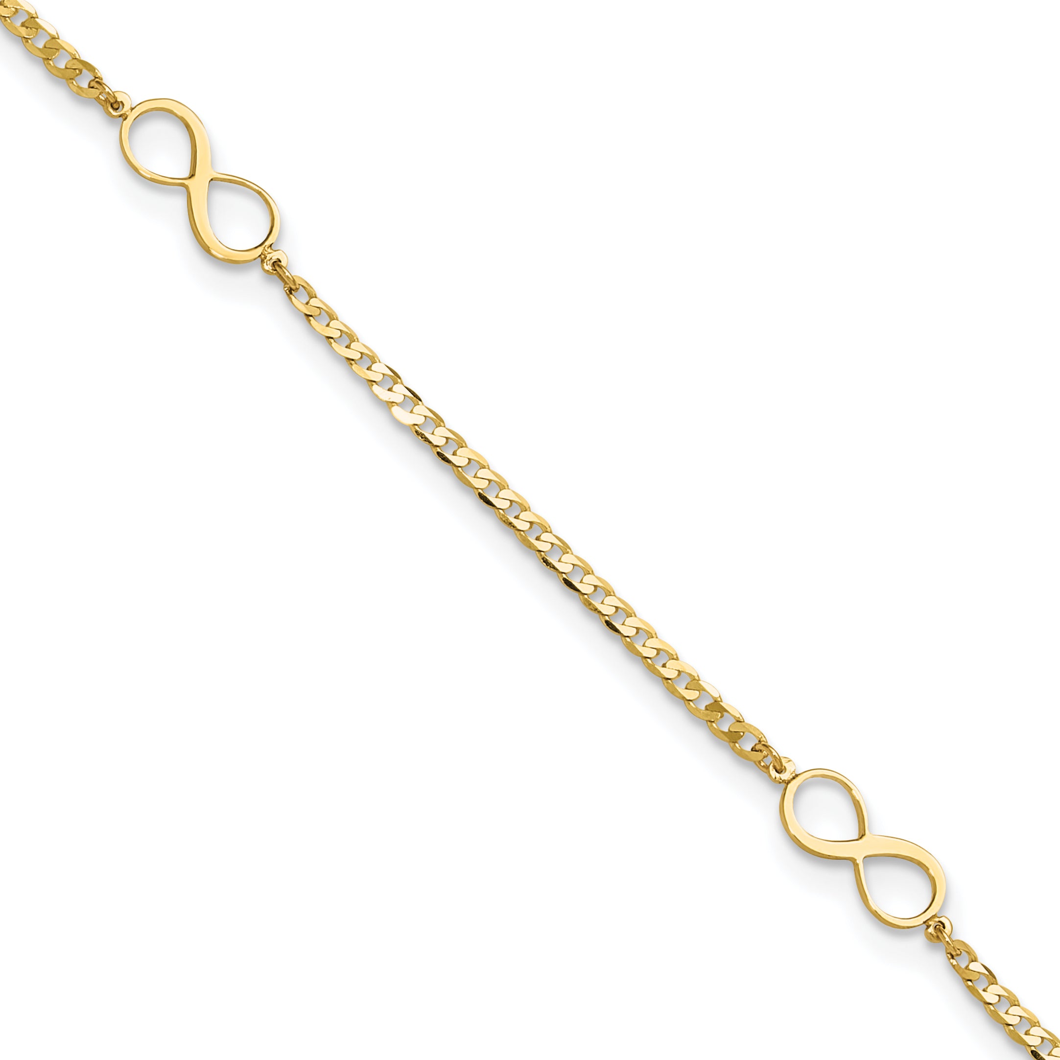 14k Polished Infinity Symbol 9in Plus 1in ext. Anklet