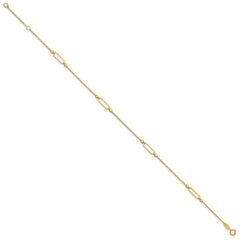 14K Polished and Diamond-cut Fancy 9in Plus 1in ext. Anklet