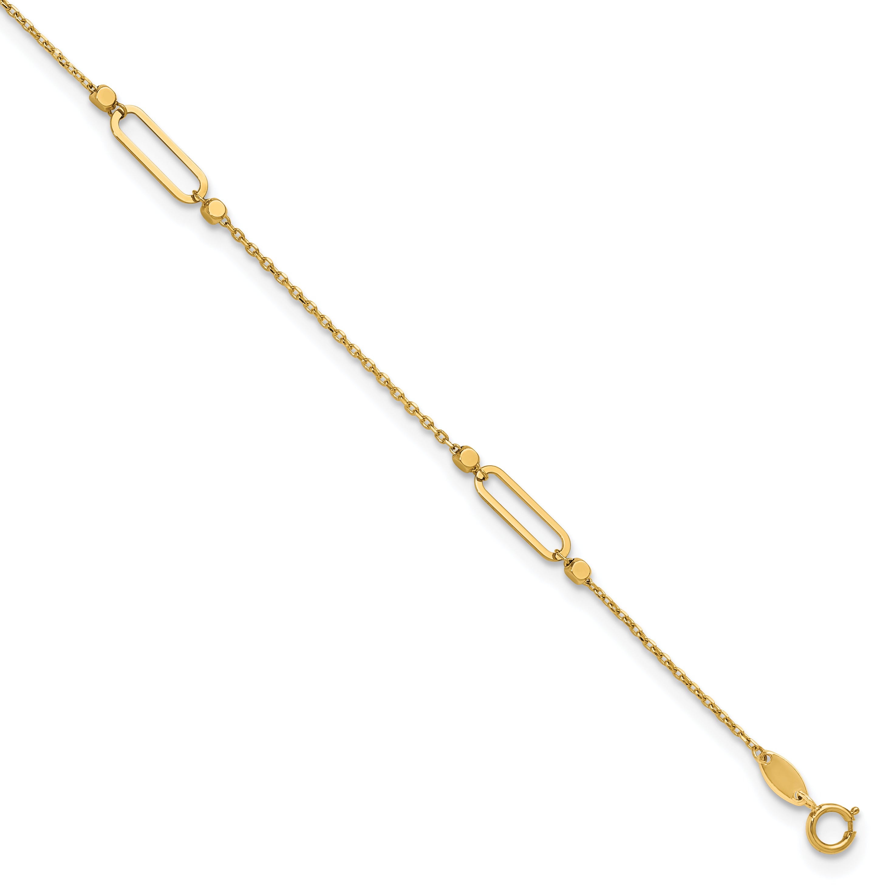 14K Polished and Diamond-cut Fancy 9in Plus 1in ext. Anklet