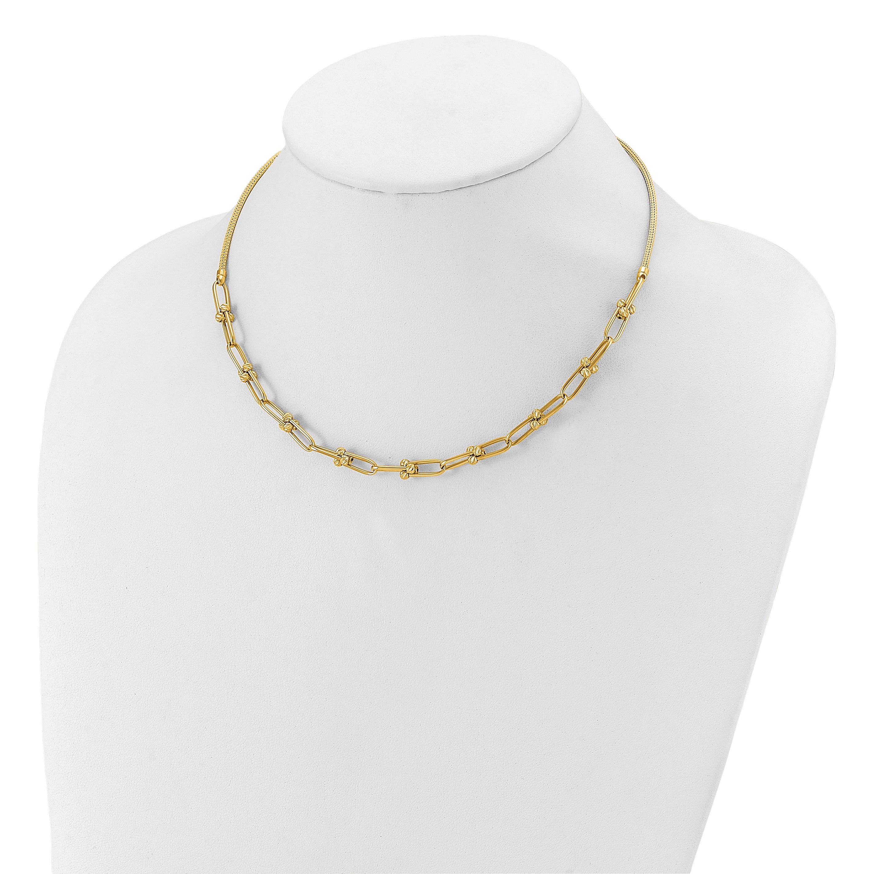 14K Polished and Diamond-cut Fancy Link Necklace