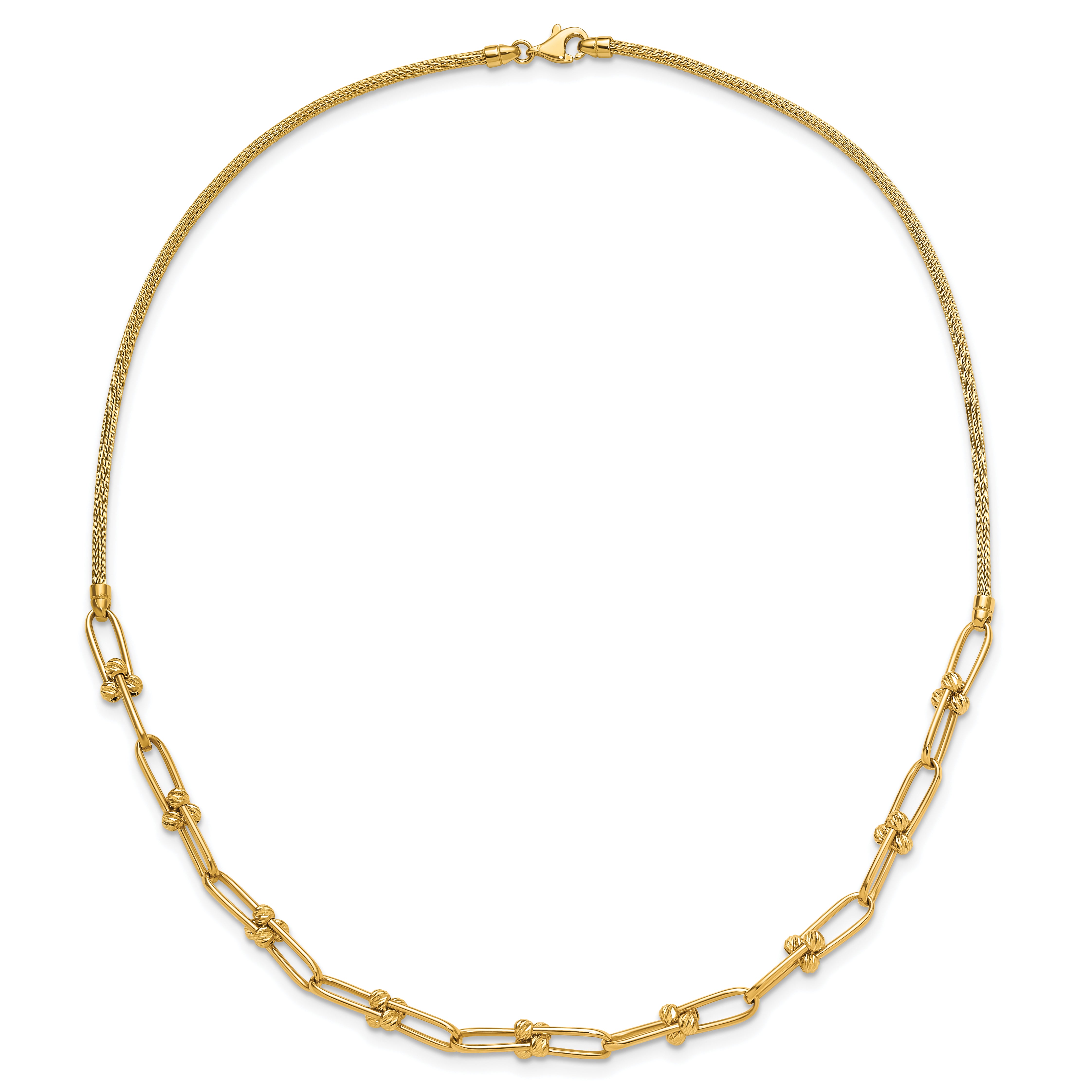 14K Polished and Diamond-cut Fancy Link Necklace