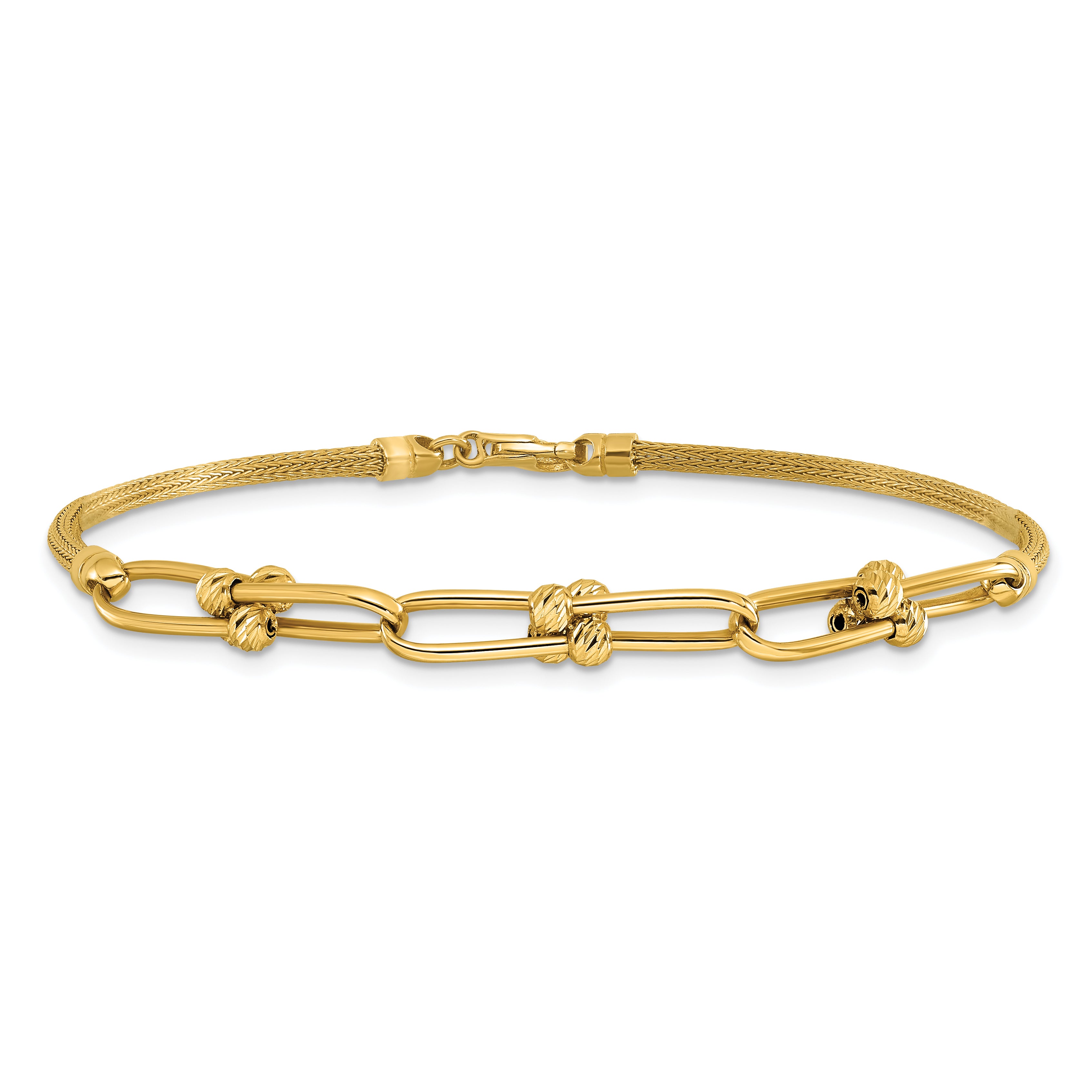 14K Polished/Diamond-cut/Textured Fancy Link Bracelet