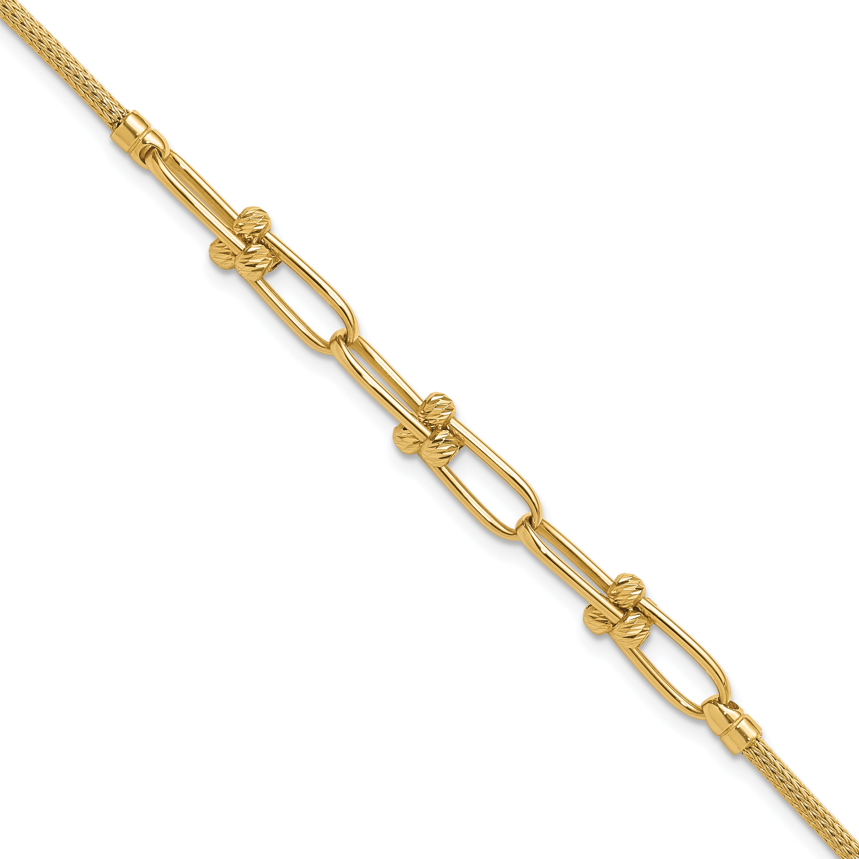 14K Polished/Diamond-cut/Textured Fancy Link Bracelet