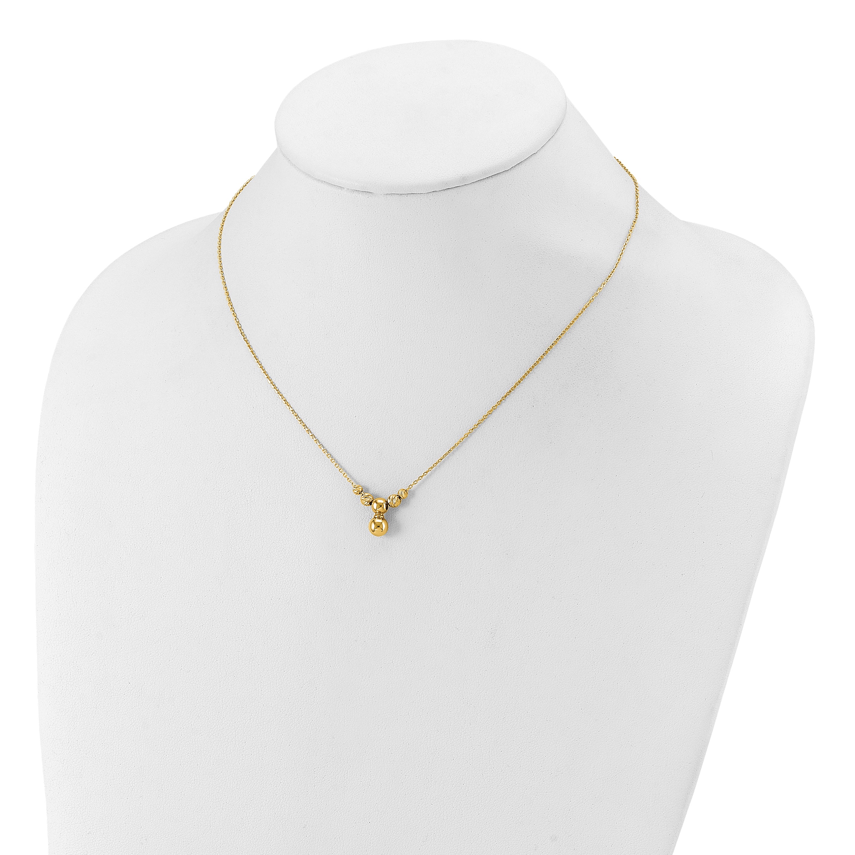 14K Polished and Diamond-cut Beads with 1in ext. Necklace