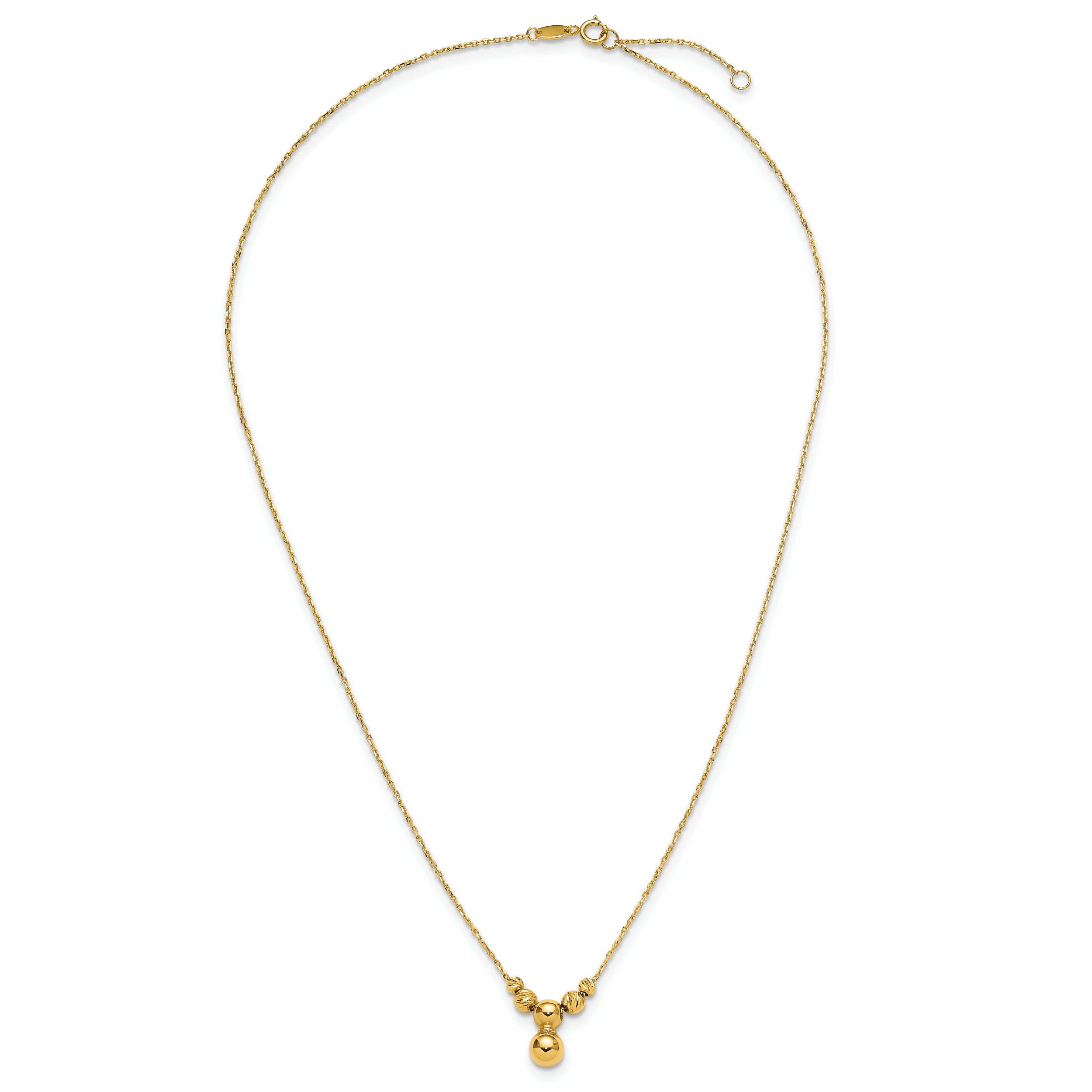 14K Polished and Diamond-cut Beads with 1in ext. Necklace