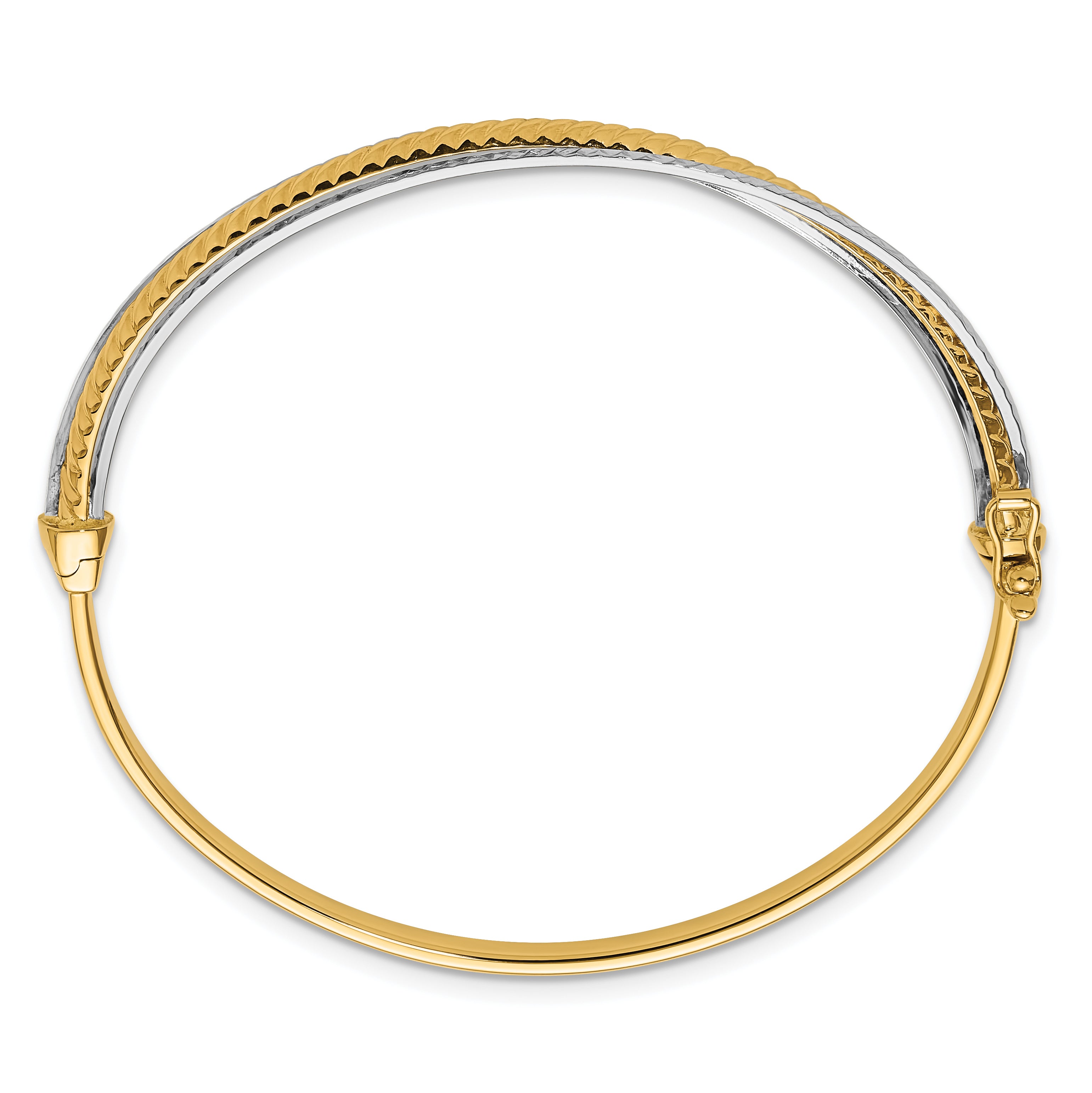 14K Two-tone Polished and Diamond-cut Hinged Bangle