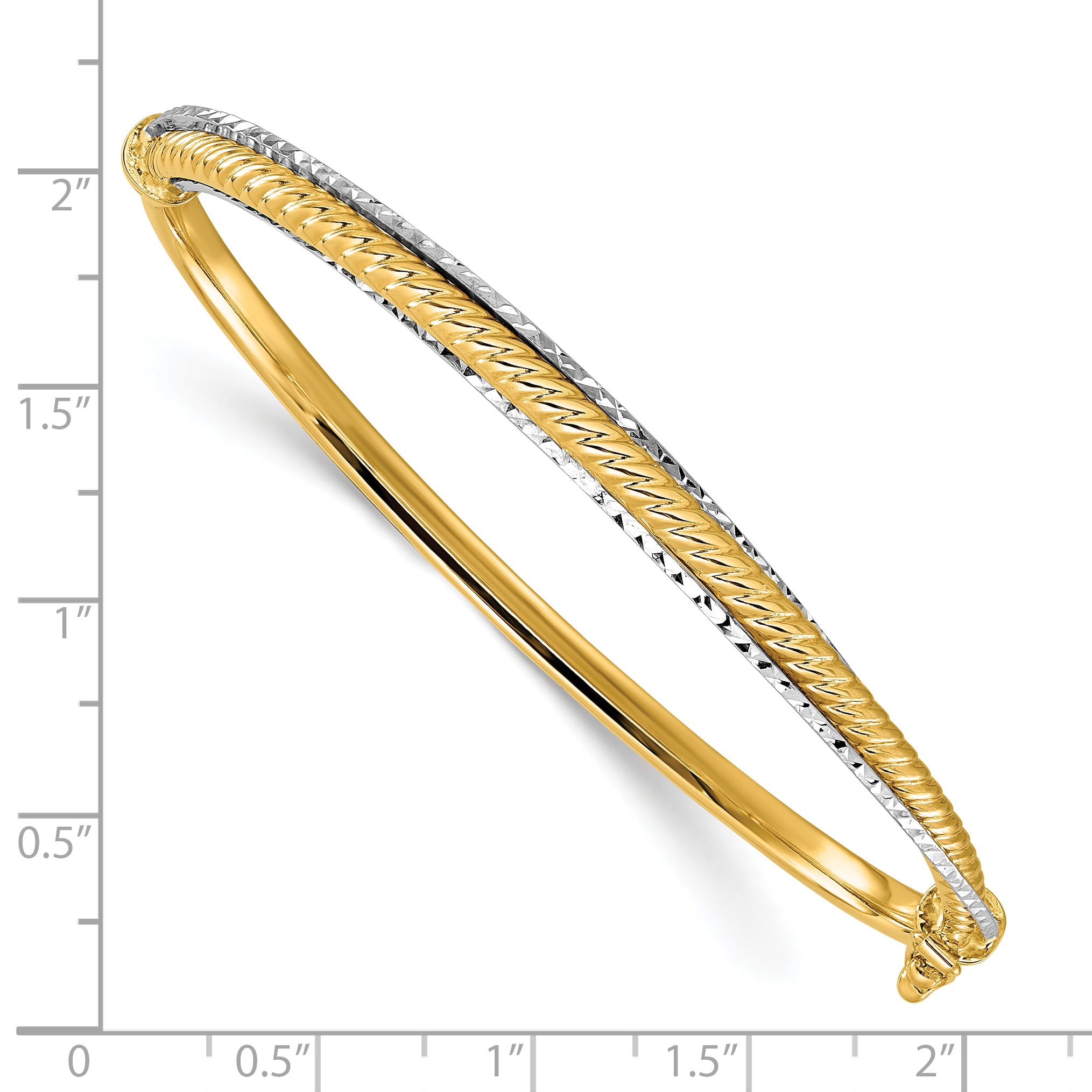 14K Two-tone Polished and Diamond-cut Hinged Bangle