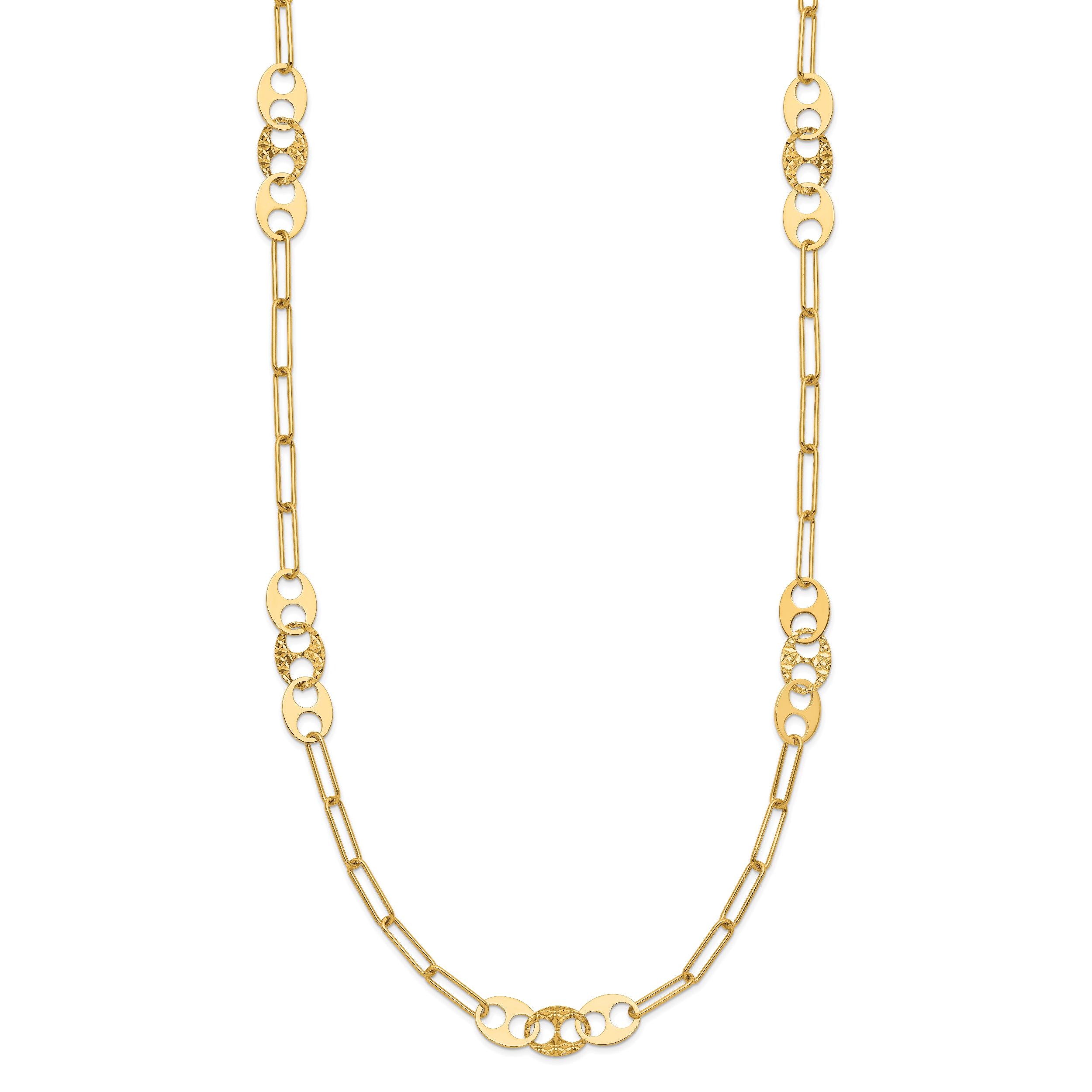 14K Polished and Textured Fancy Link Necklace