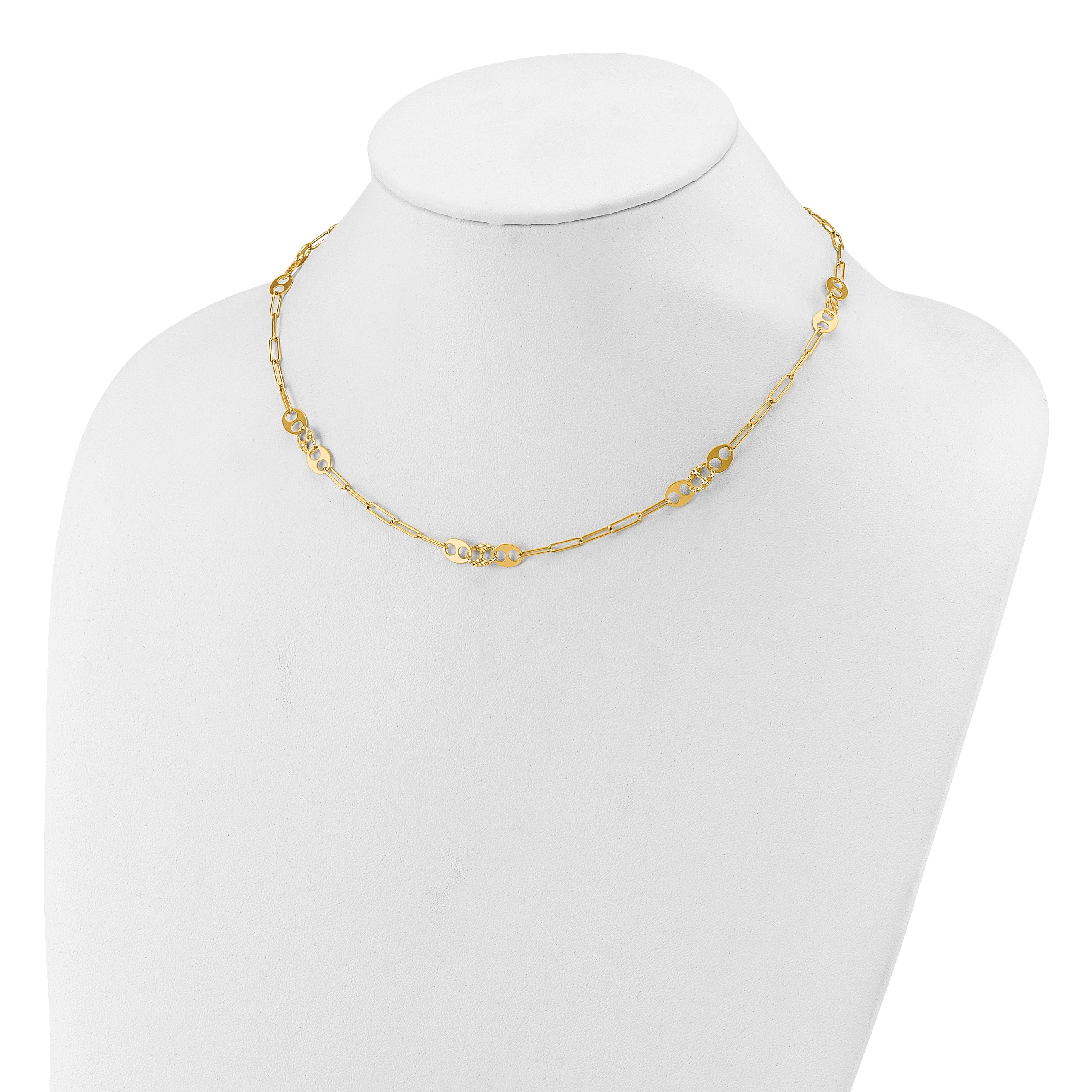 14K Polished and Textured Fancy Link Necklace