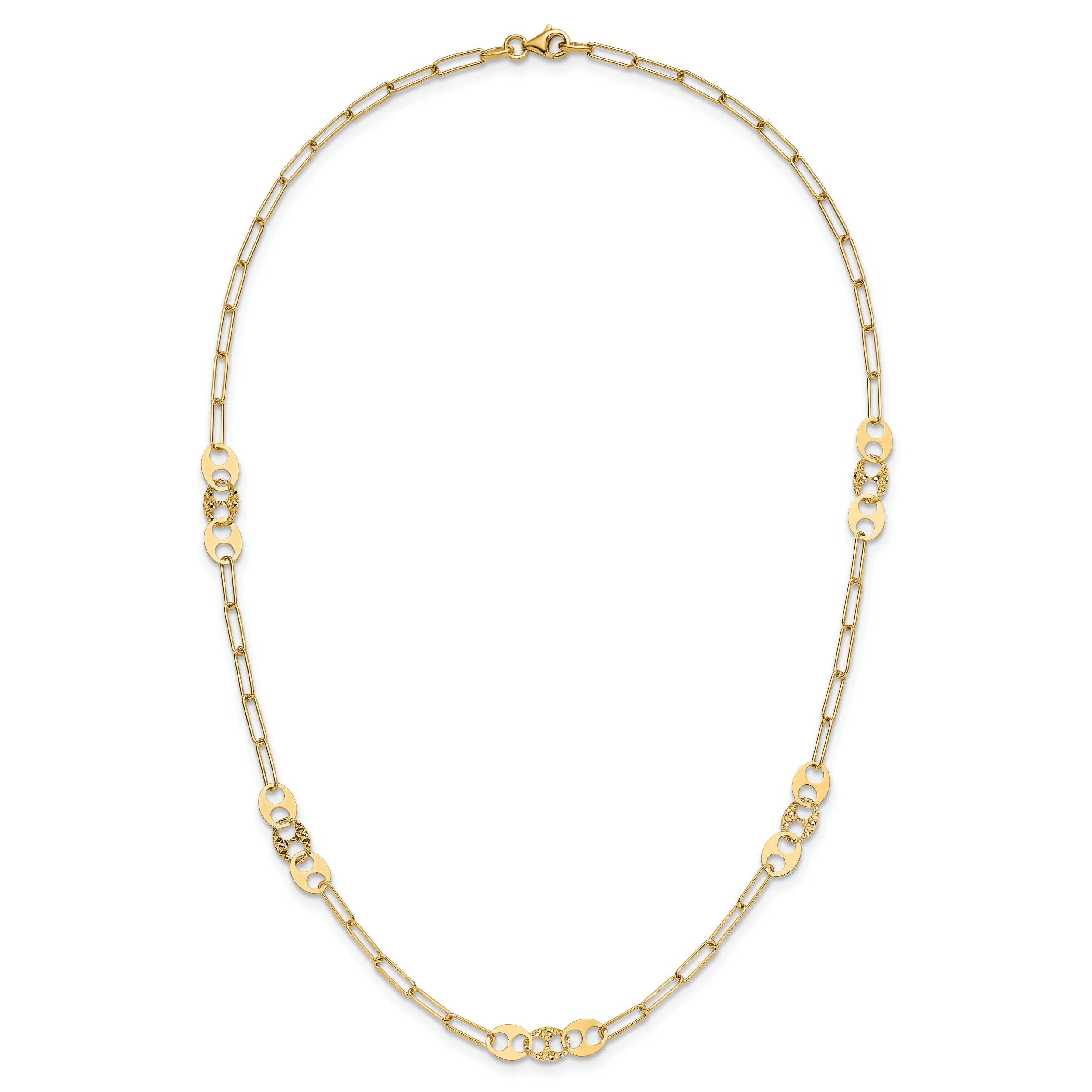 14K Polished and Textured Fancy Link Necklace