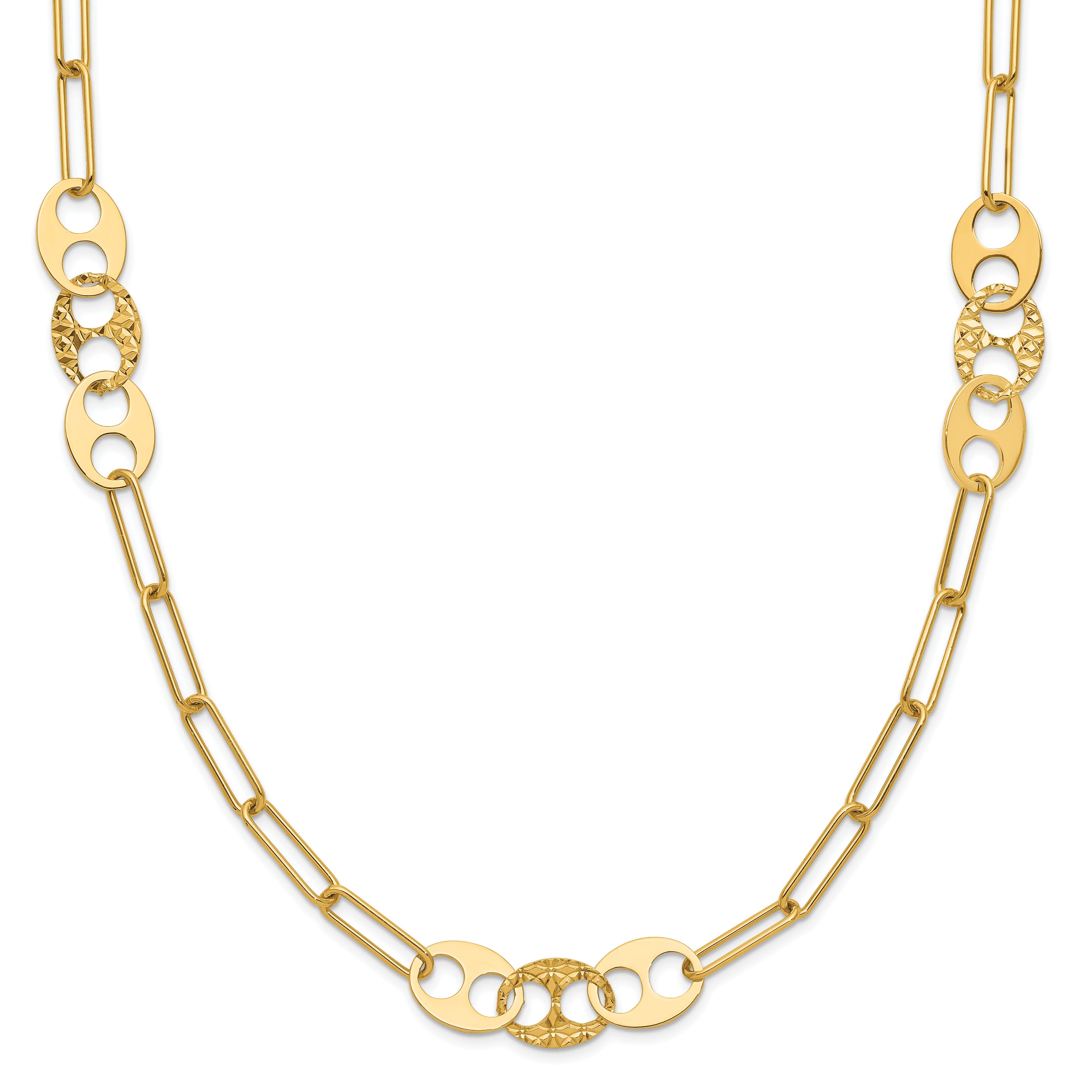 14K Polished and Textured Fancy Link Necklace