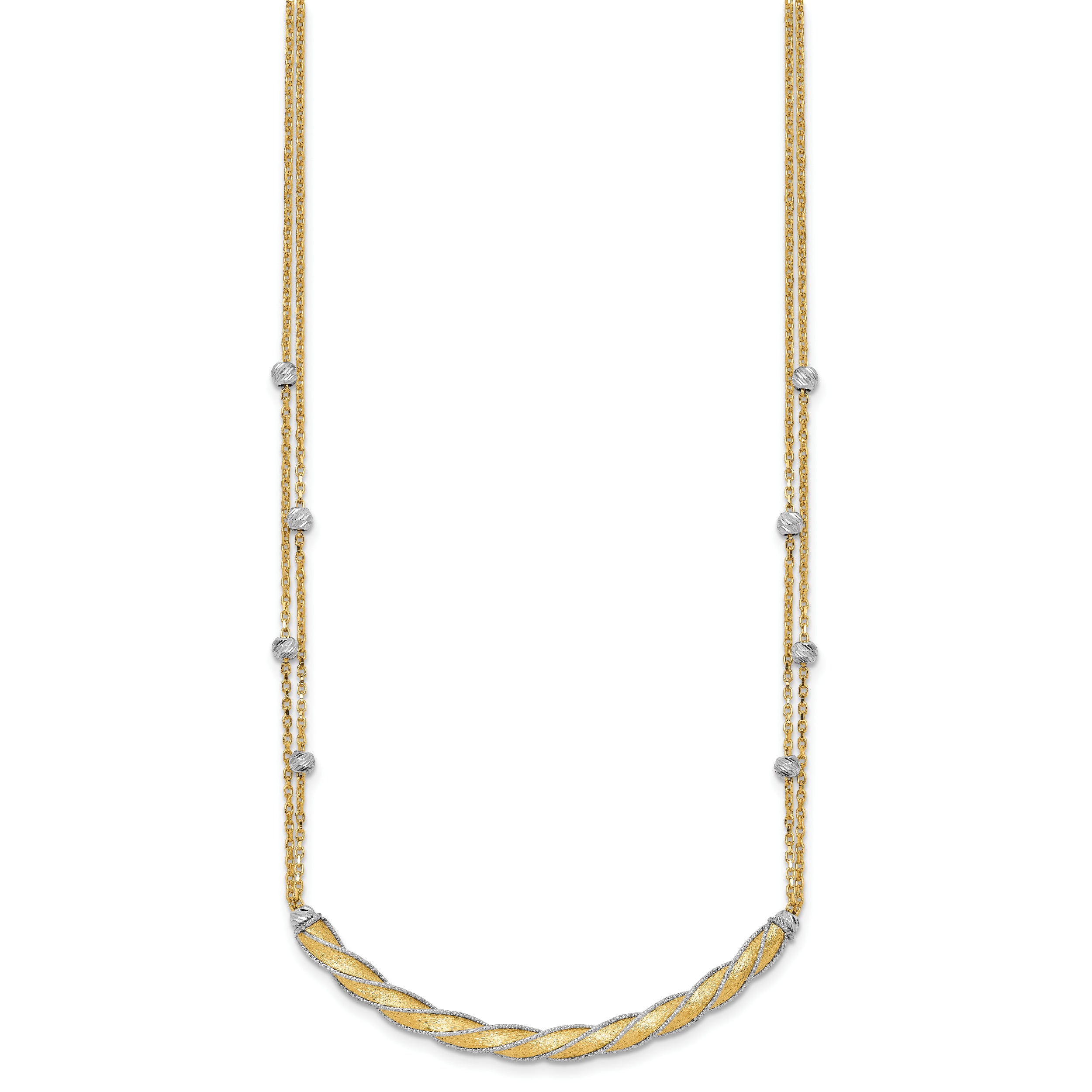 14K Two-tone Polished/Satin/Dia-cut Bar w/2in ext. Necklace