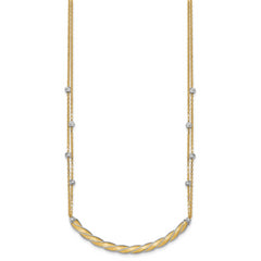 14K Two-tone Polished/Satin/Dia-cut Bar w/2in ext. Necklace