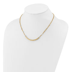 14K Two-tone Polished/Satin/Dia-cut Bar w/2in ext. Necklace