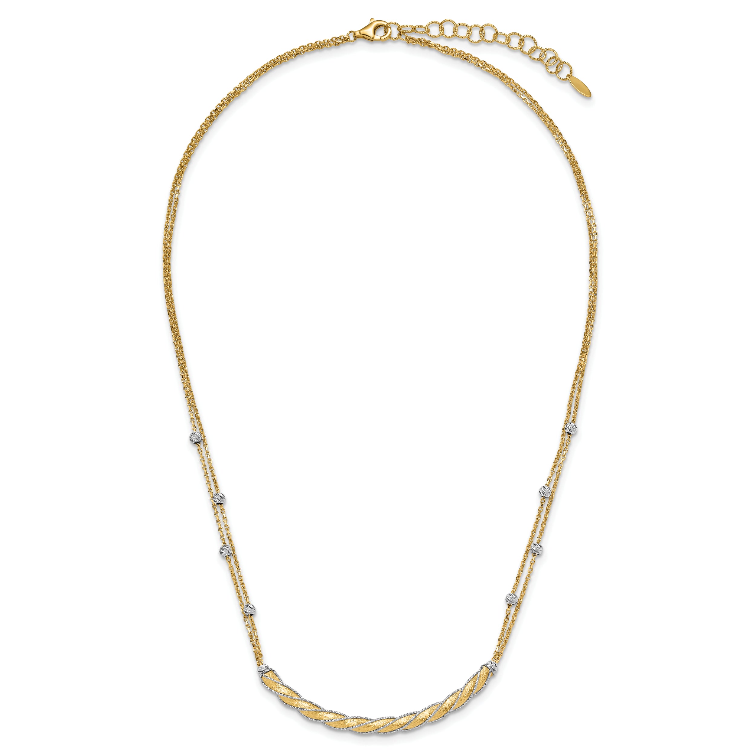 14K Two-tone Polished/Satin/Dia-cut Bar w/2in ext. Necklace