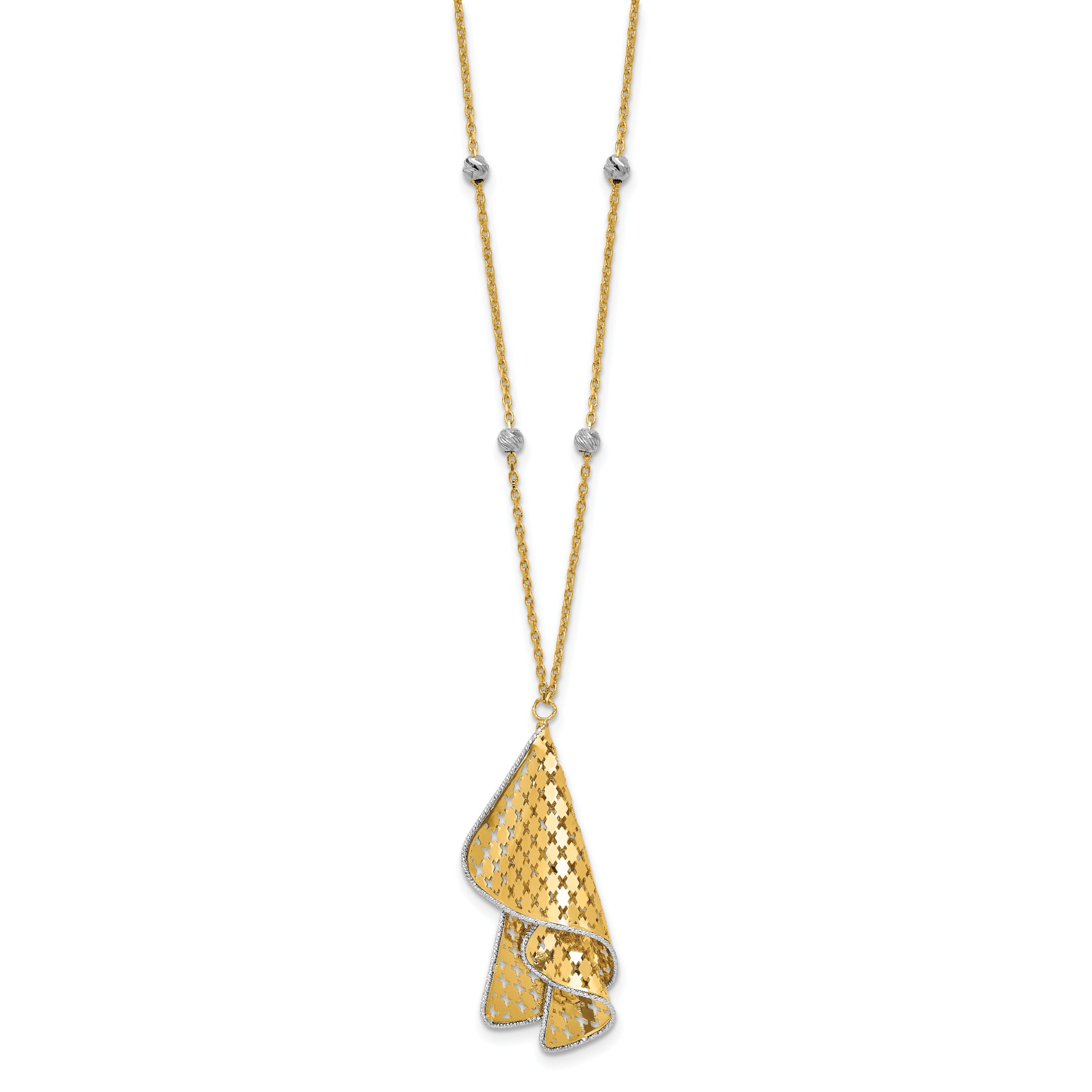 14K Two-tone Polished and Dia-cut Fancy with 2in ext. Necklace