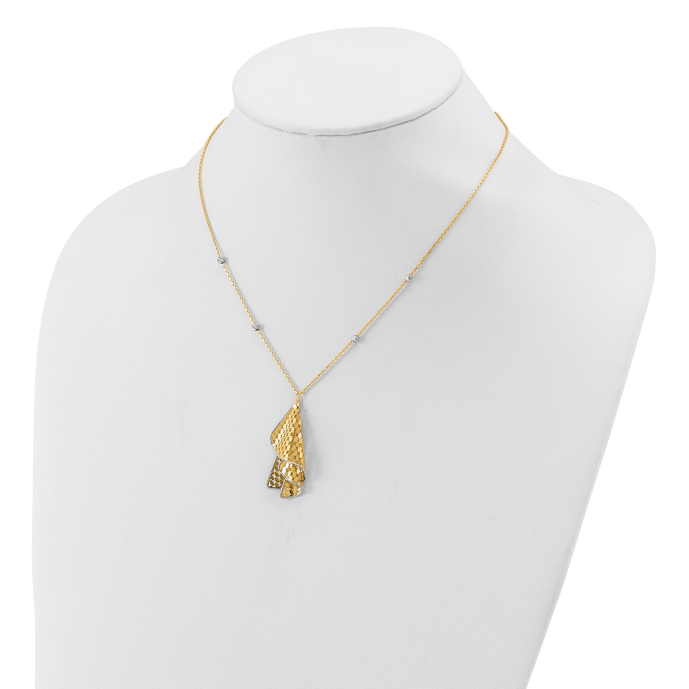 14K Two-tone Polished and Dia-cut Fancy with 2in ext. Necklace