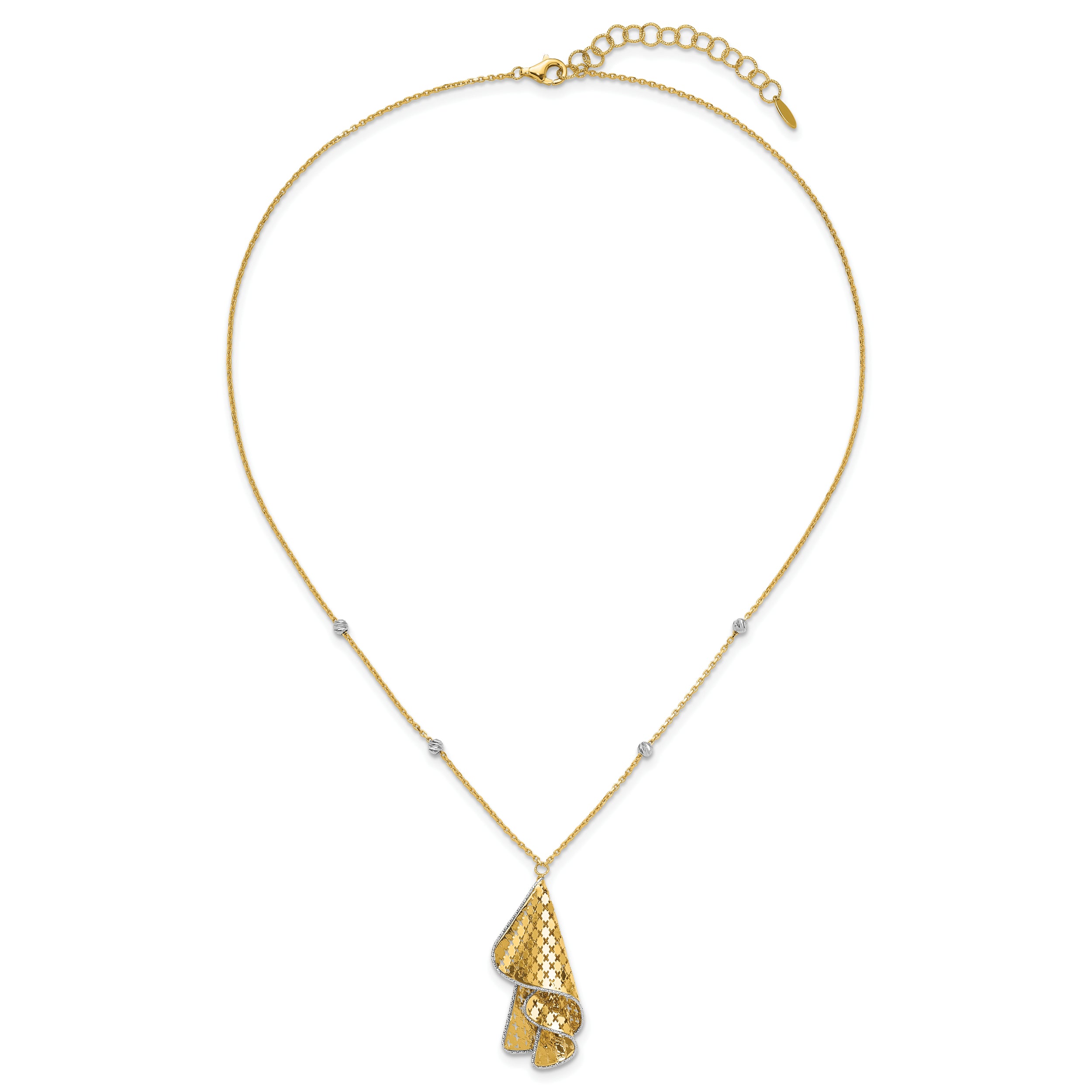 14K Two-tone Polished and Dia-cut Fancy with 2in ext. Necklace