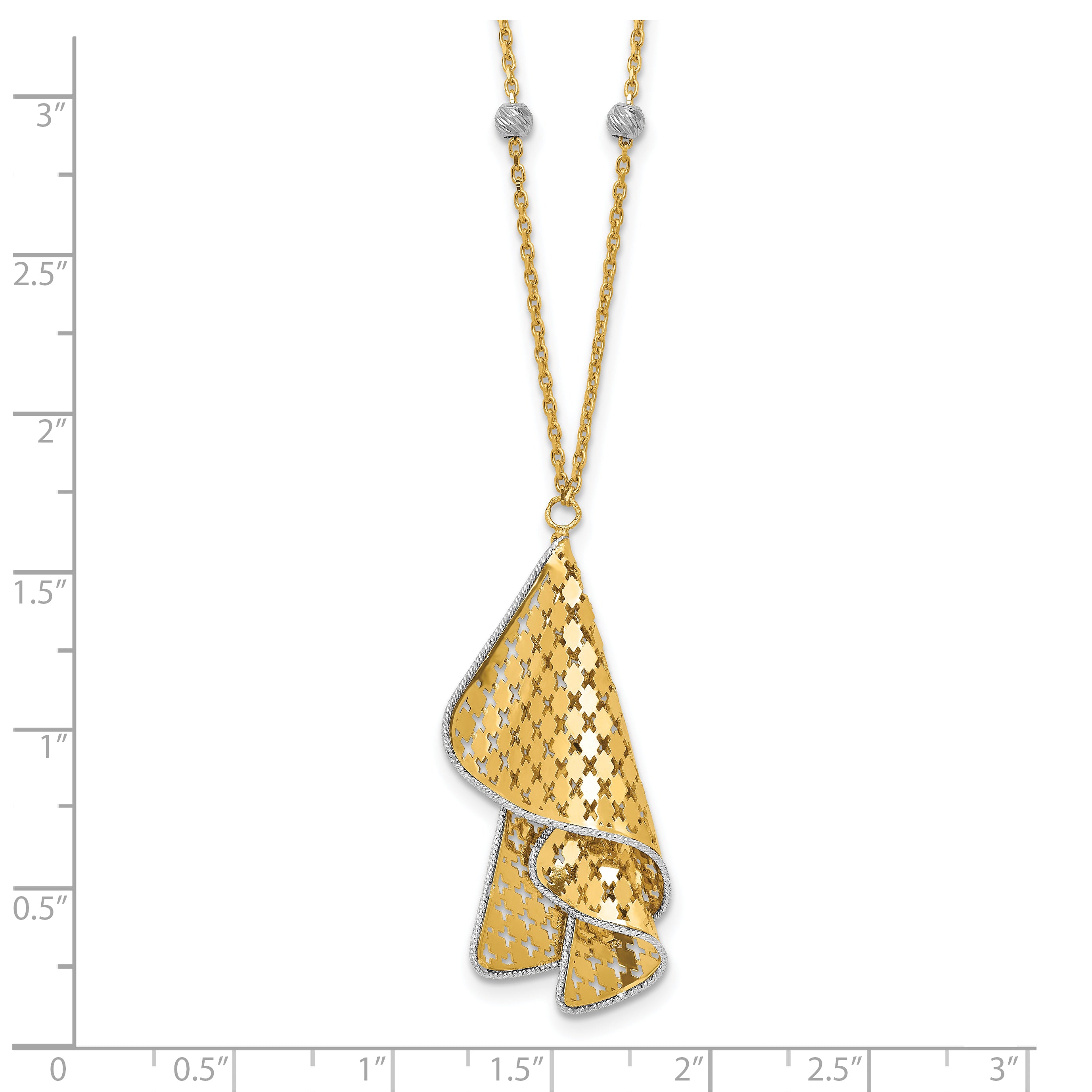 14K Two-tone Polished and Dia-cut Fancy with 2in ext. Necklace