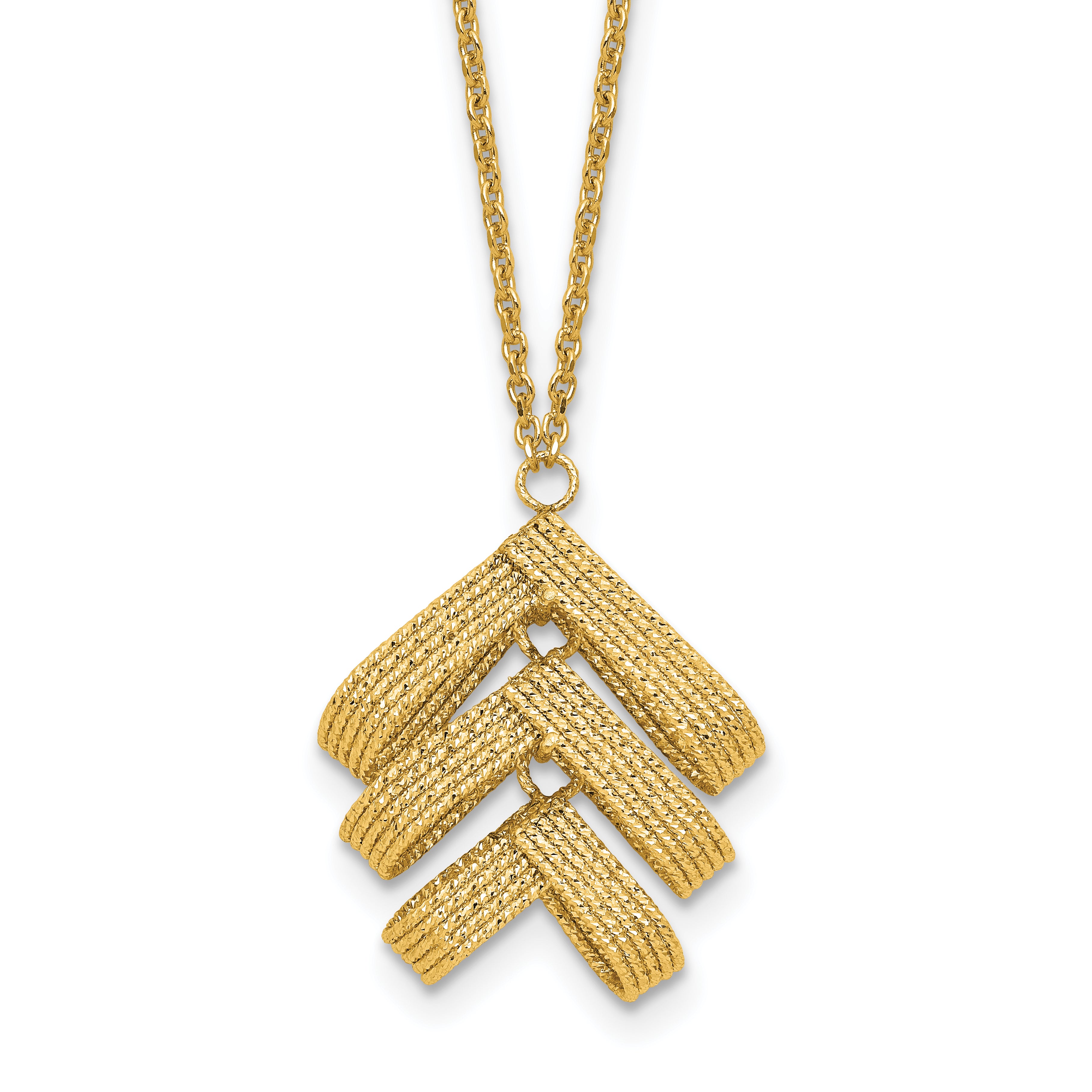 14K Polished and Textured Fancy with 2in ext. Necklace