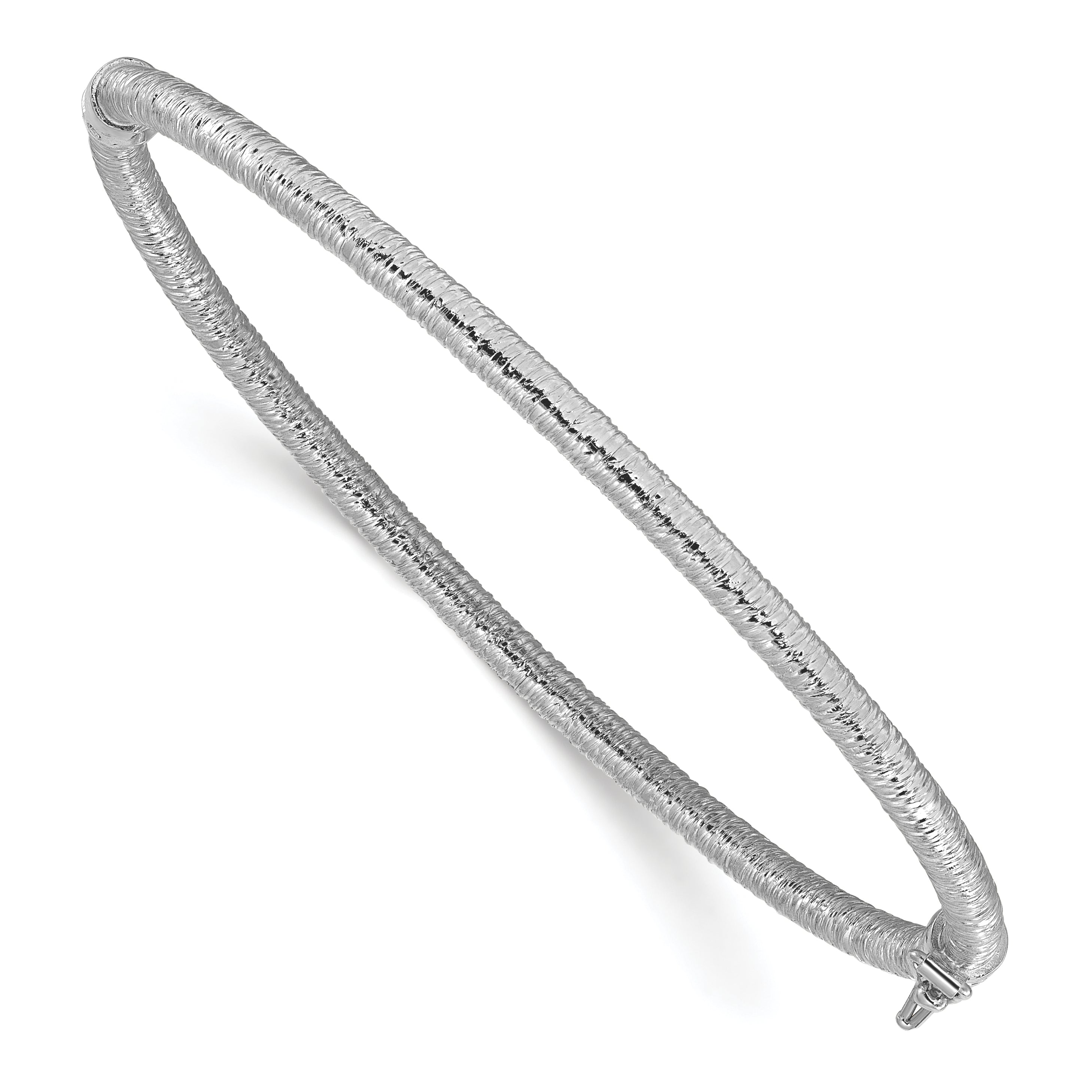 14K White Gold Polished and Textured Hinged Bangle