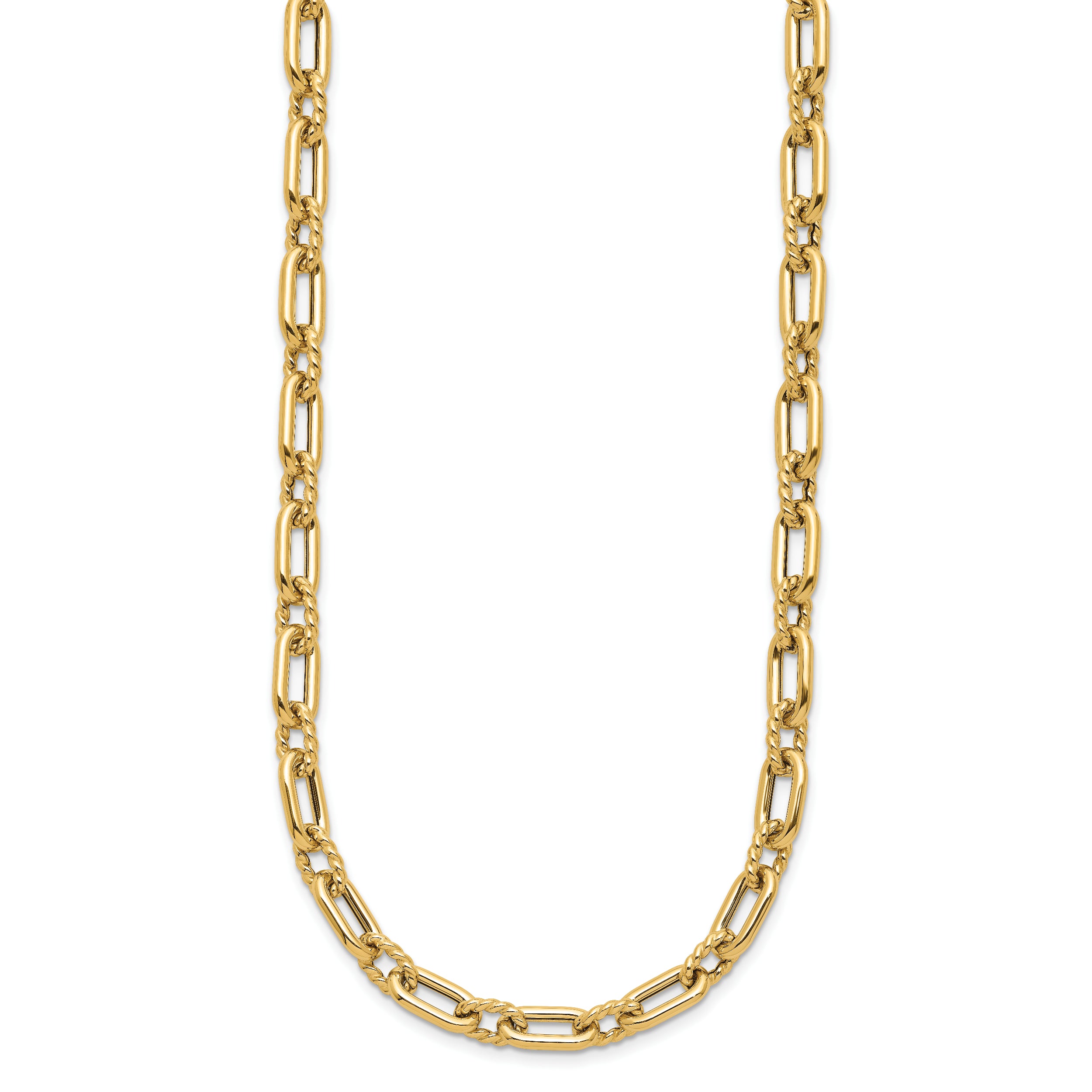 14K Polished & Textured Fancy Link Necklace