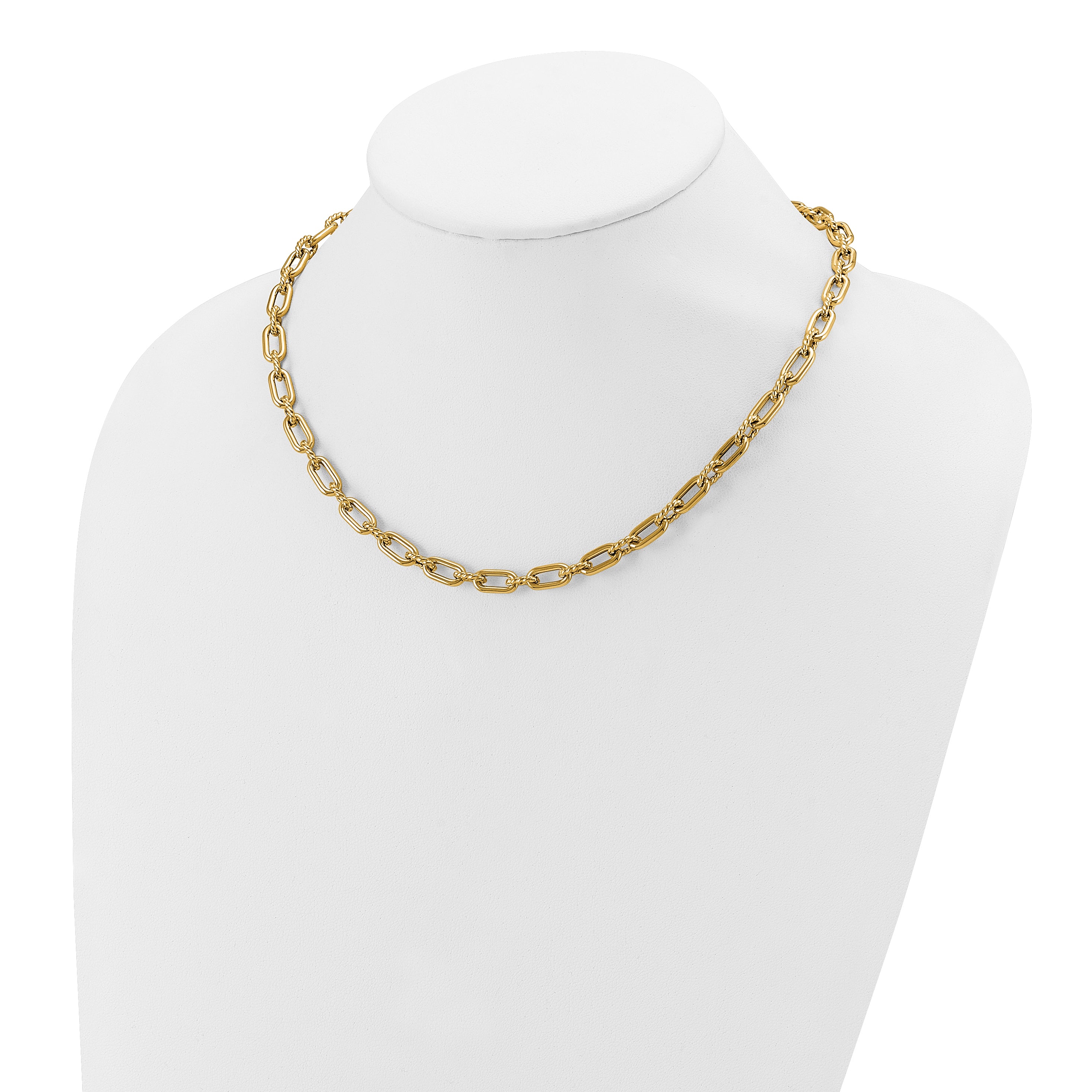 14K Polished & Textured Fancy Link Necklace