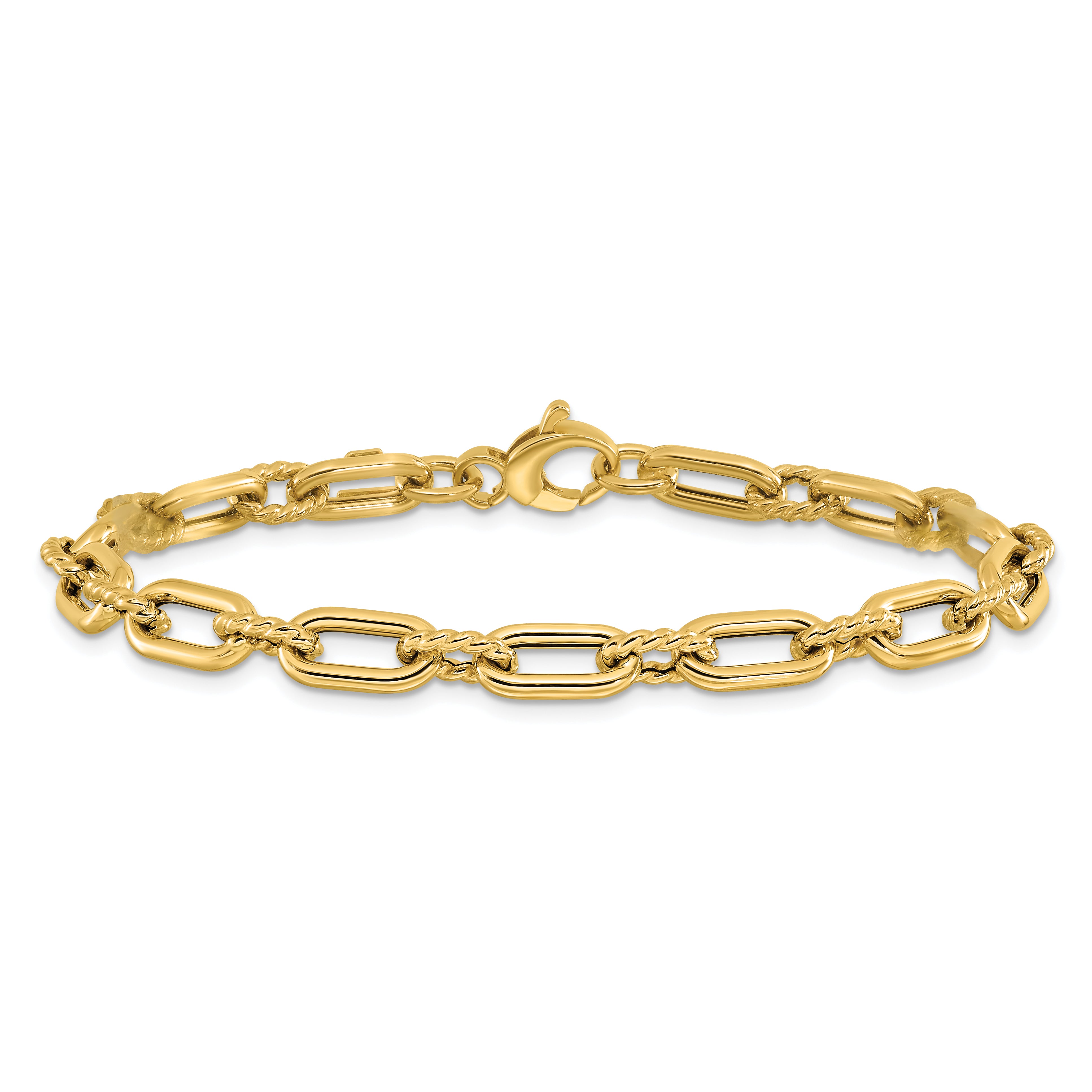 14K Polished & Textured Fancy Link Bracelet