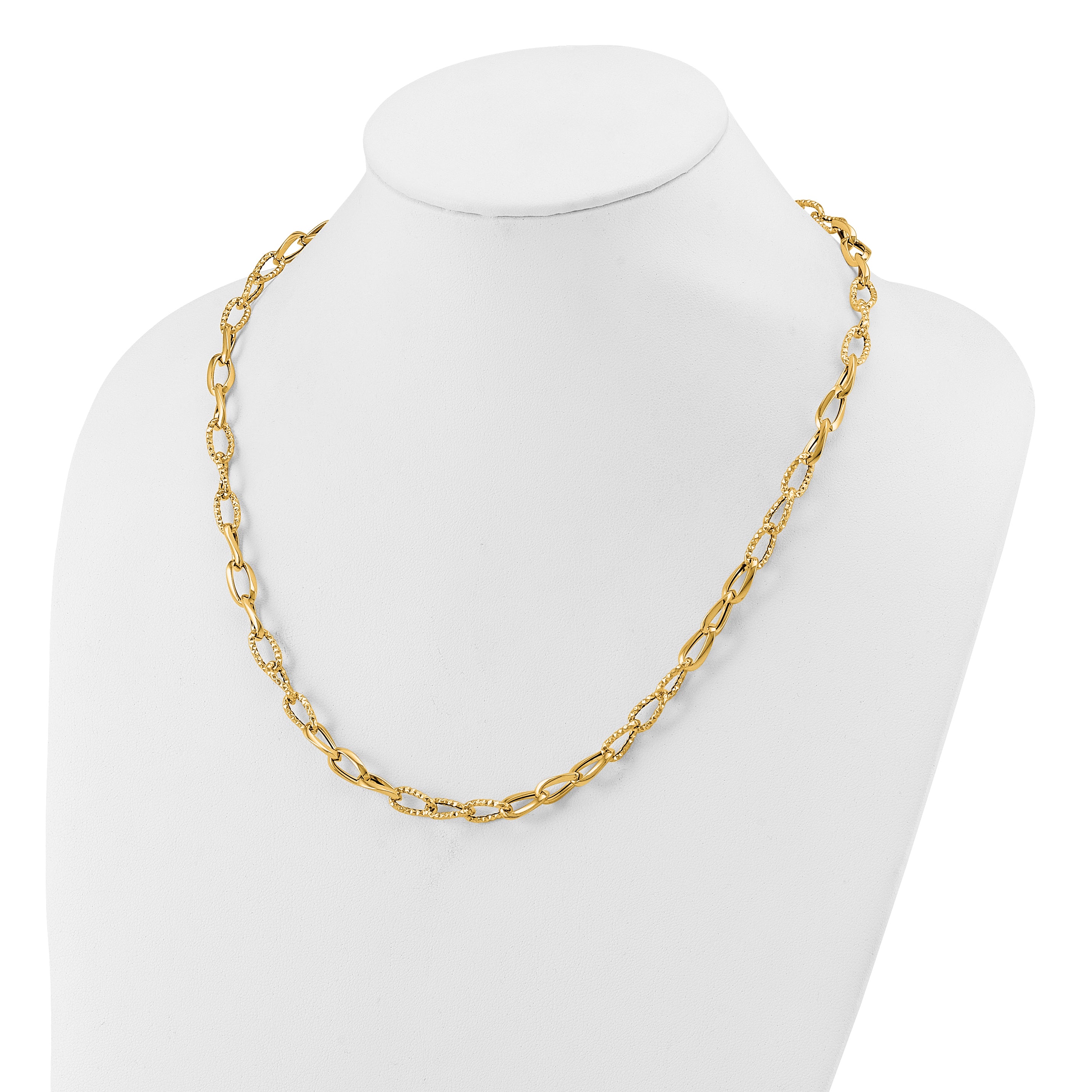 14K Polished and Diamond-cut Fancy Link Necklace