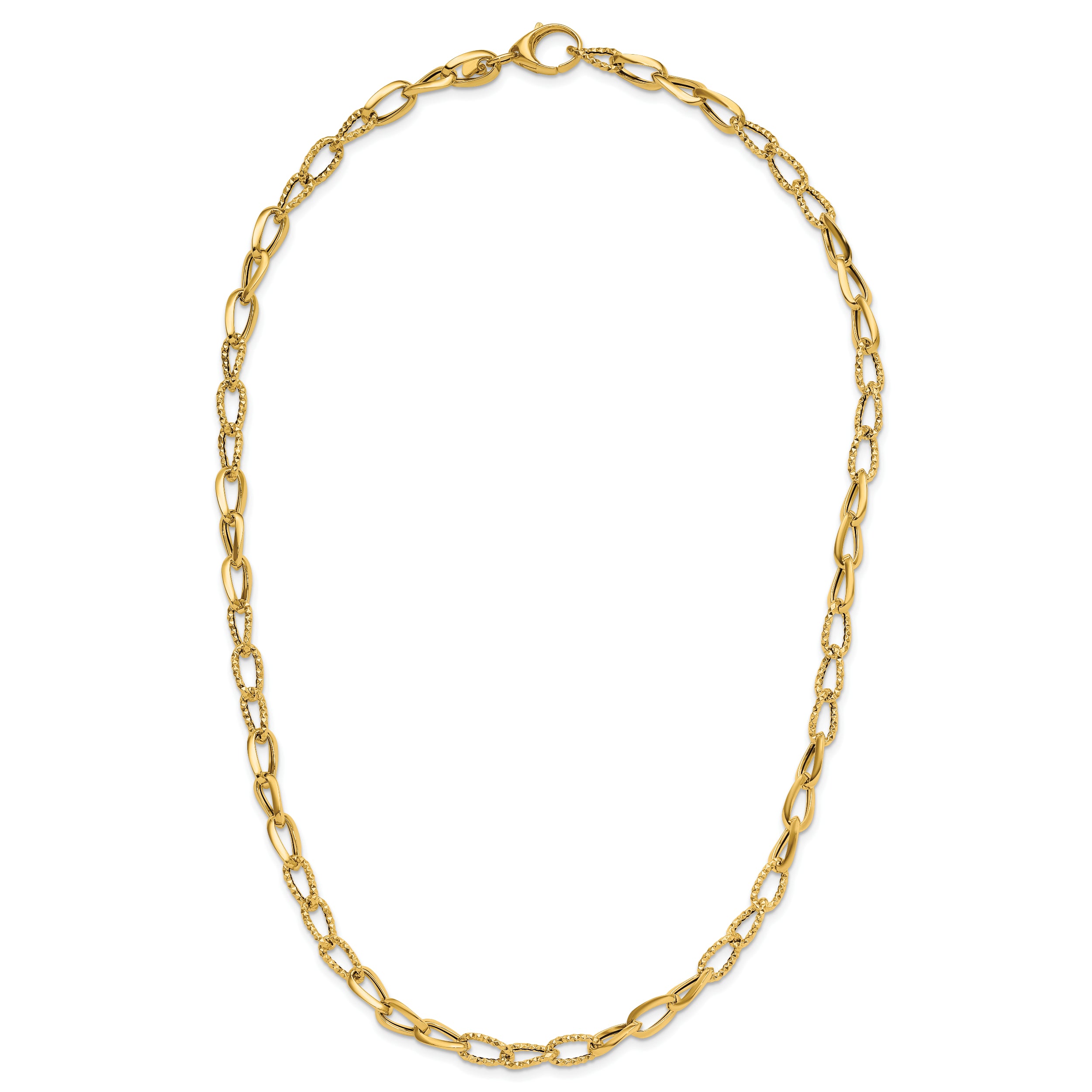 14K Polished and Diamond-cut Fancy Link Necklace