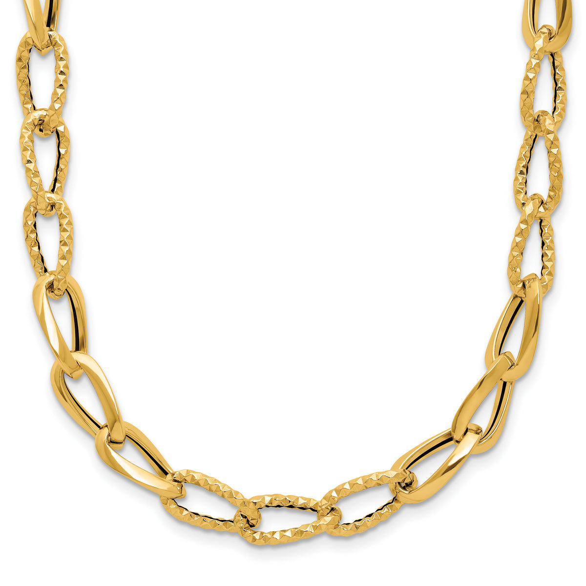 14K Polished and Diamond-cut Fancy Link Necklace