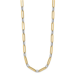 14K w/White Rhodium Polished and Textured Fancy Link Necklace