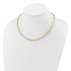 14K w/White Rhodium Polished and Textured Fancy Link Necklace