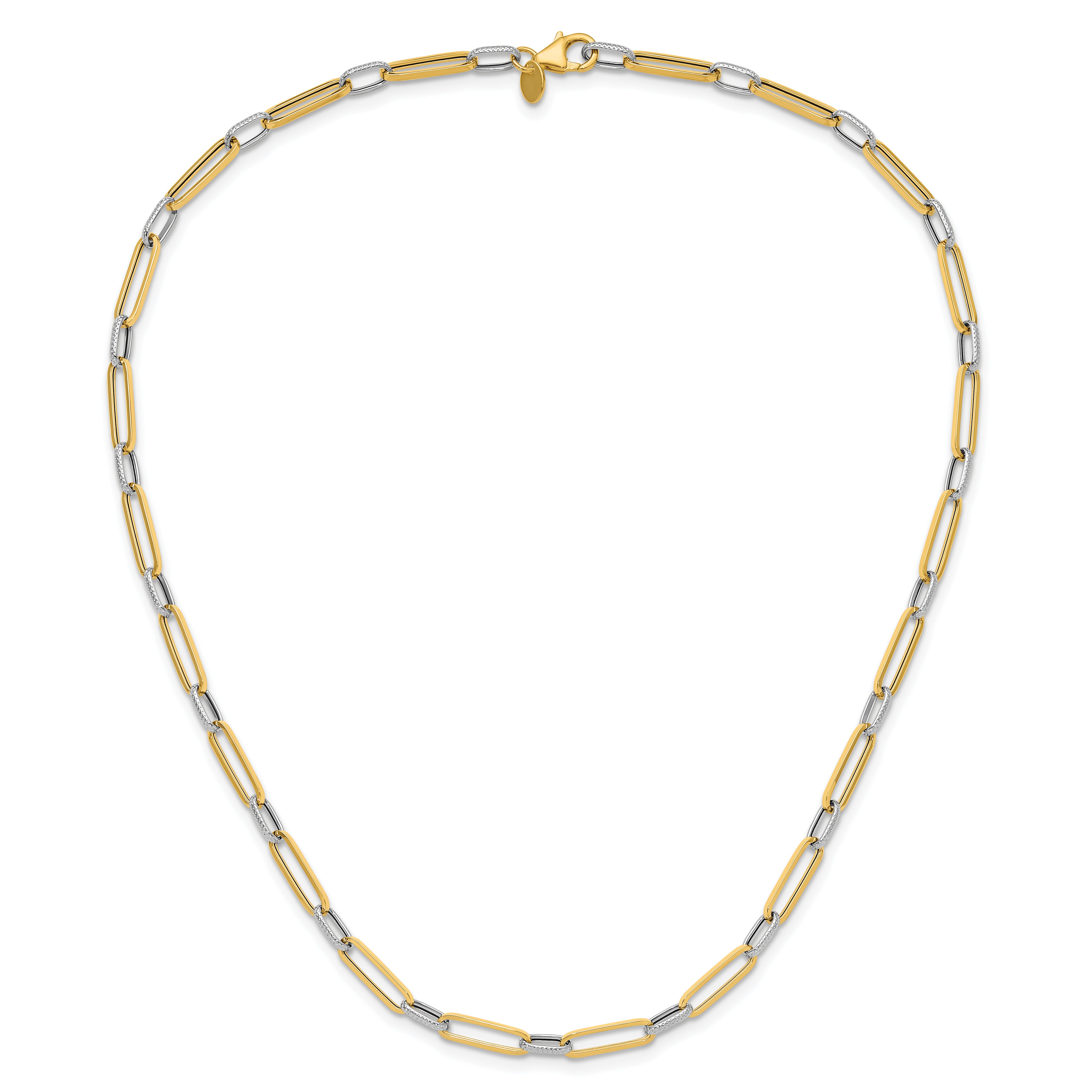 14K w/White Rhodium Polished and Textured Fancy Link Necklace