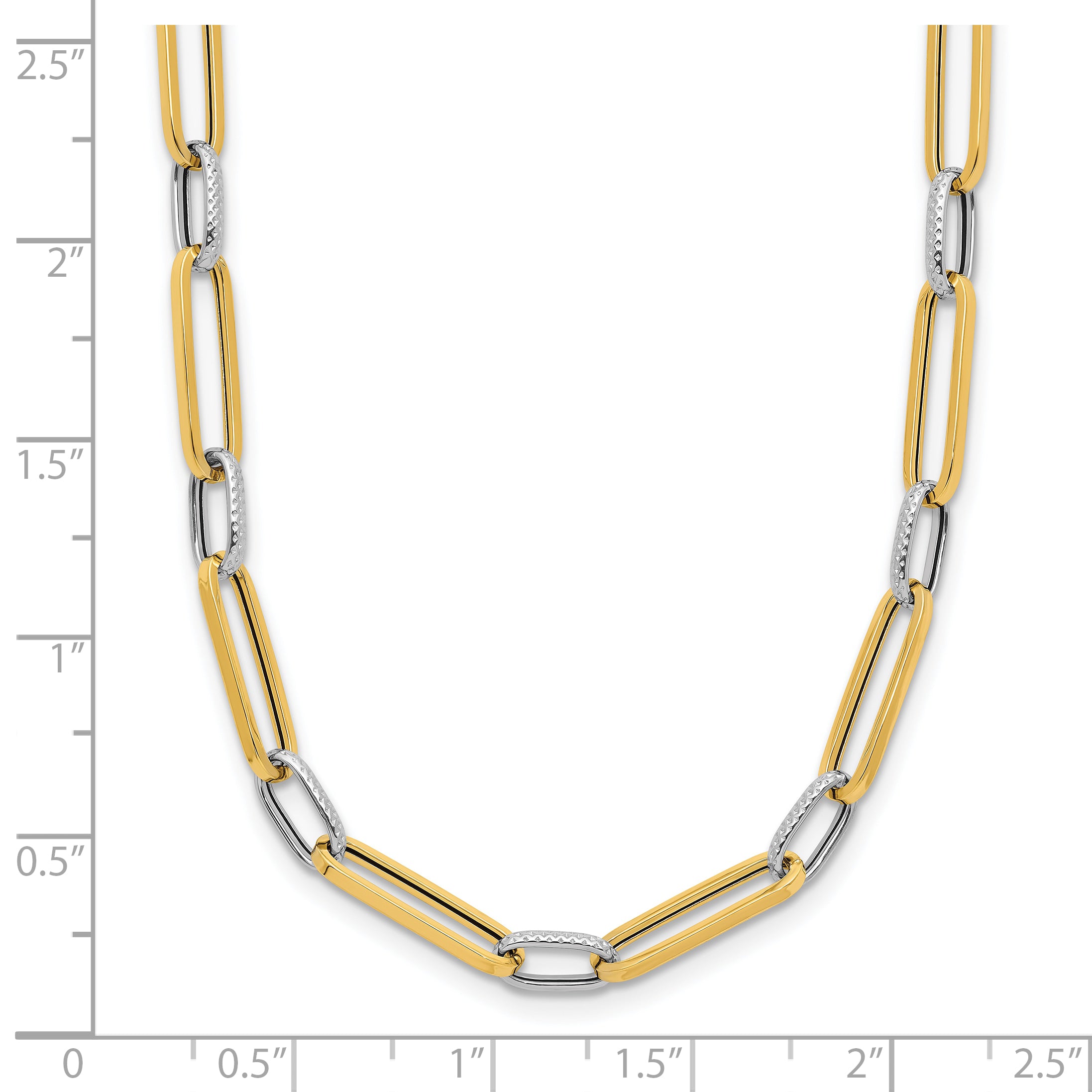 14K w/White Rhodium Polished and Textured Fancy Link Necklace