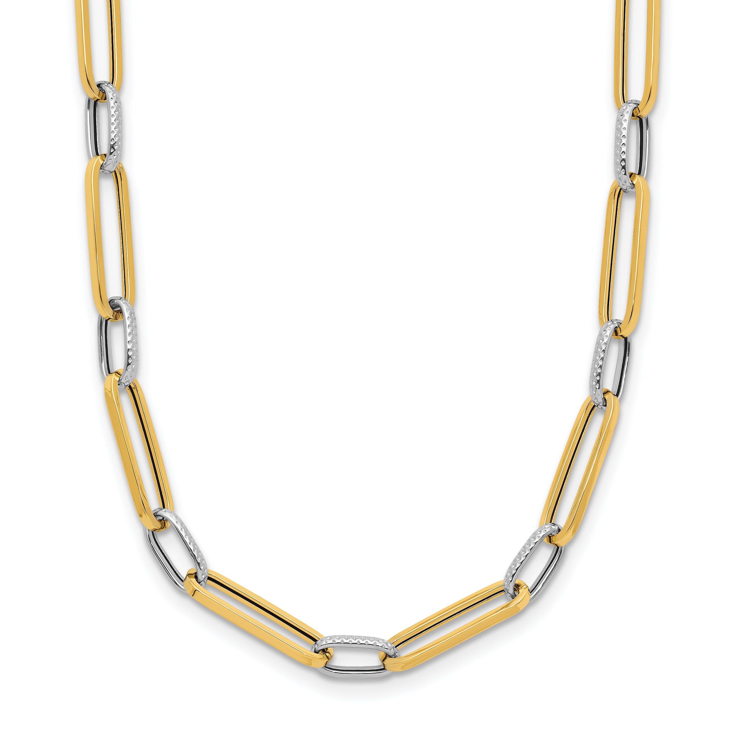 14K w/White Rhodium Polished and Textured Fancy Link Necklace