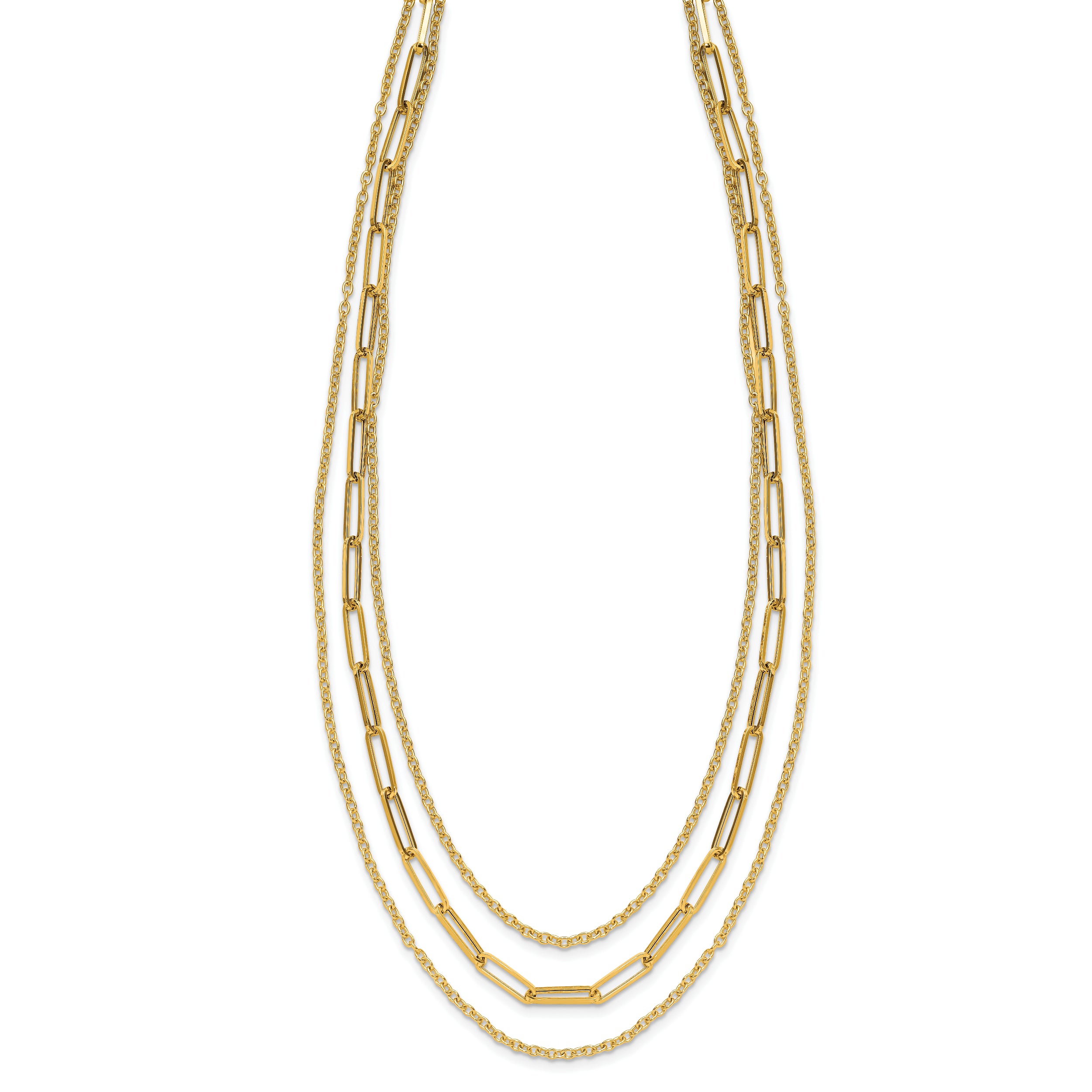 14K Polished 3-strand Fancy Link Necklace