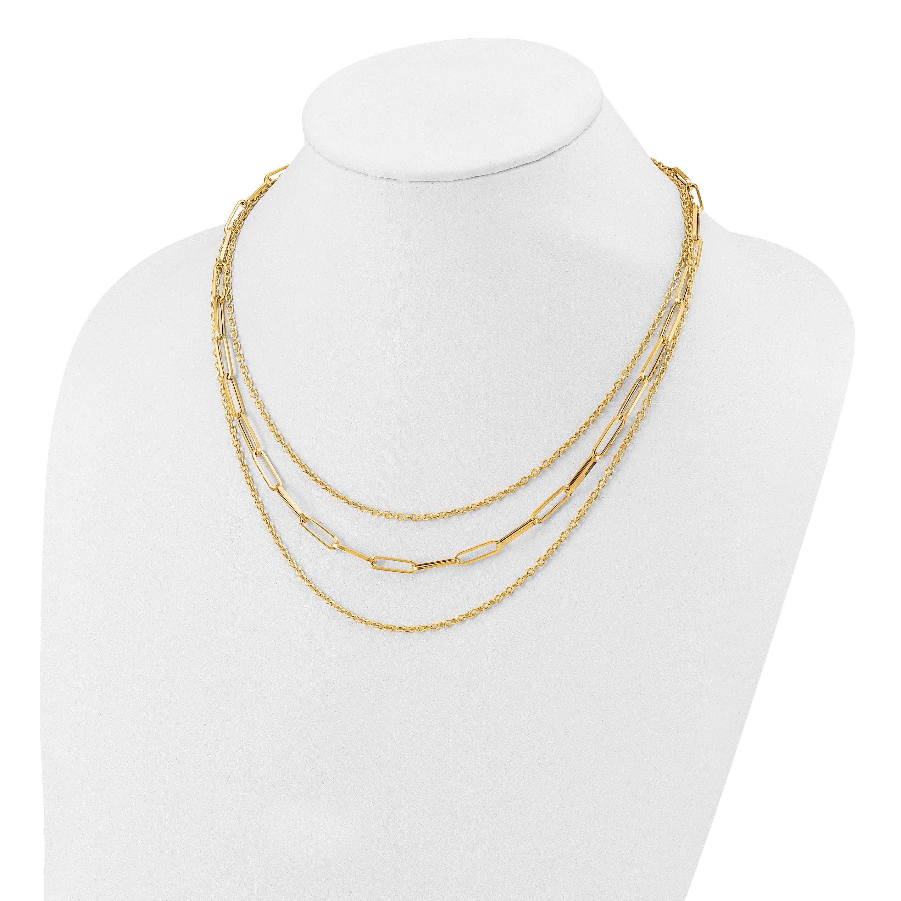 14K Polished 3-strand Fancy Link Necklace