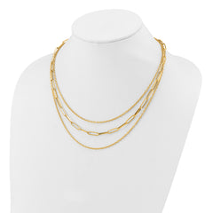 14K Polished 3-strand Fancy Link Necklace