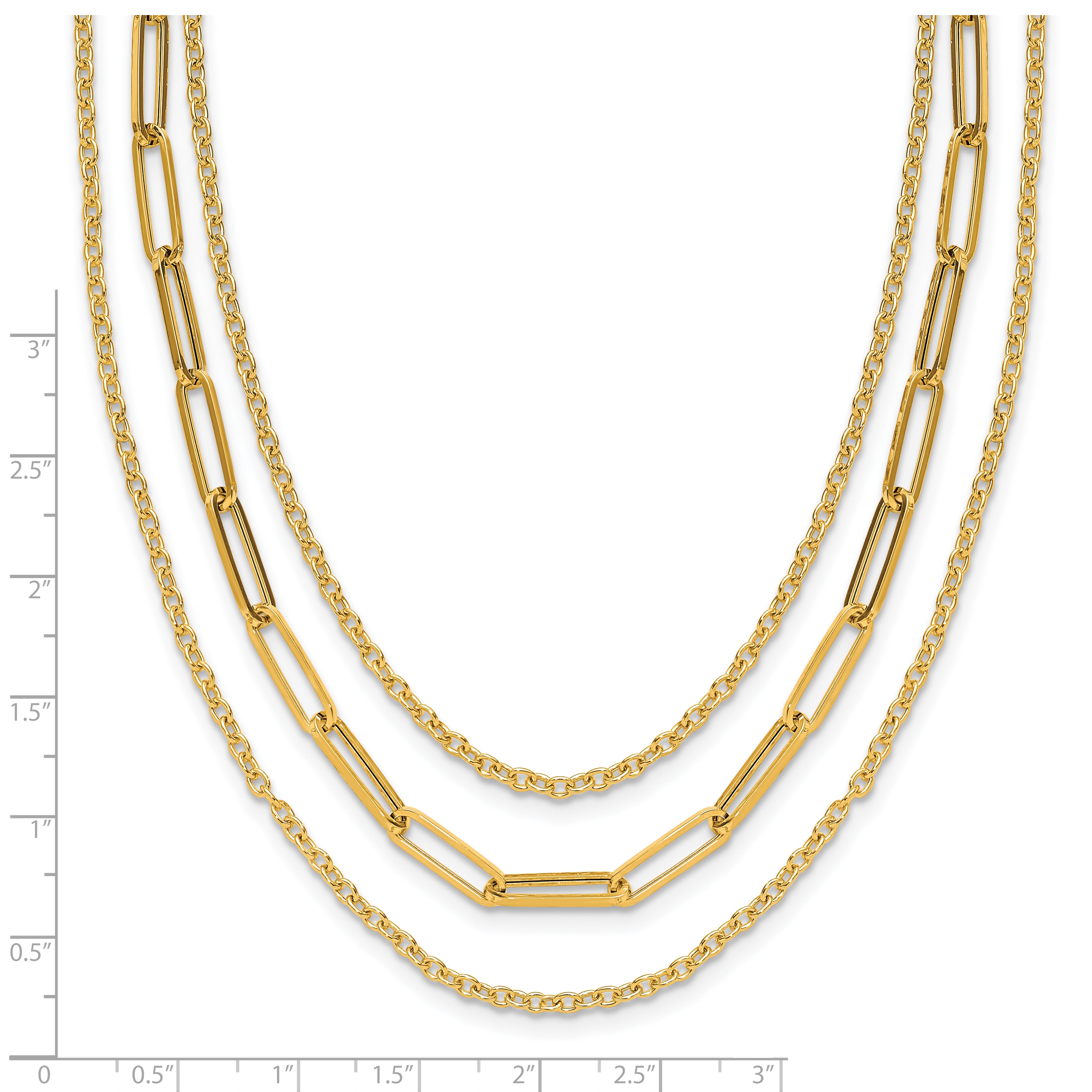 14K Polished 3-strand Fancy Link Necklace