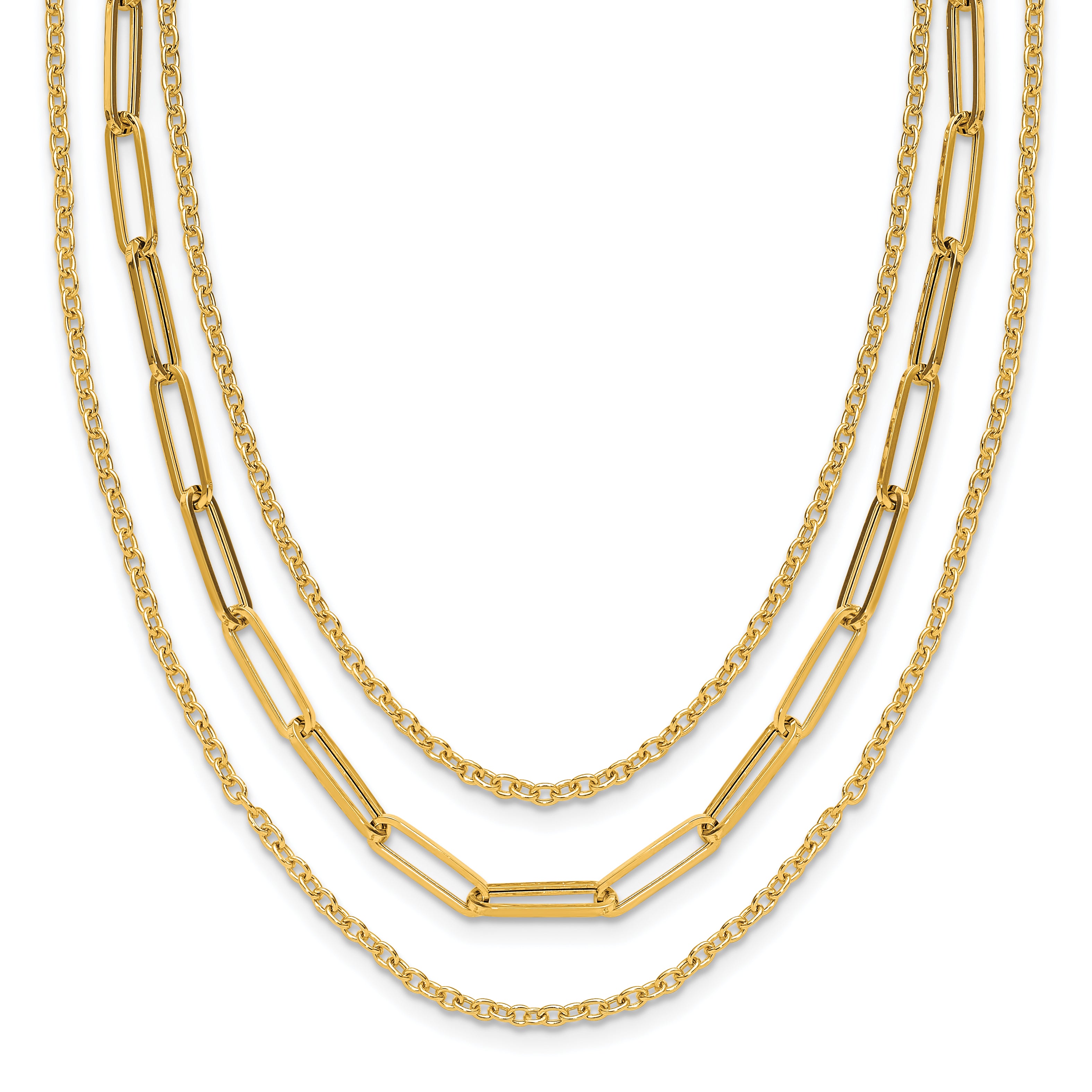 14K Polished 3-strand Fancy Link Necklace