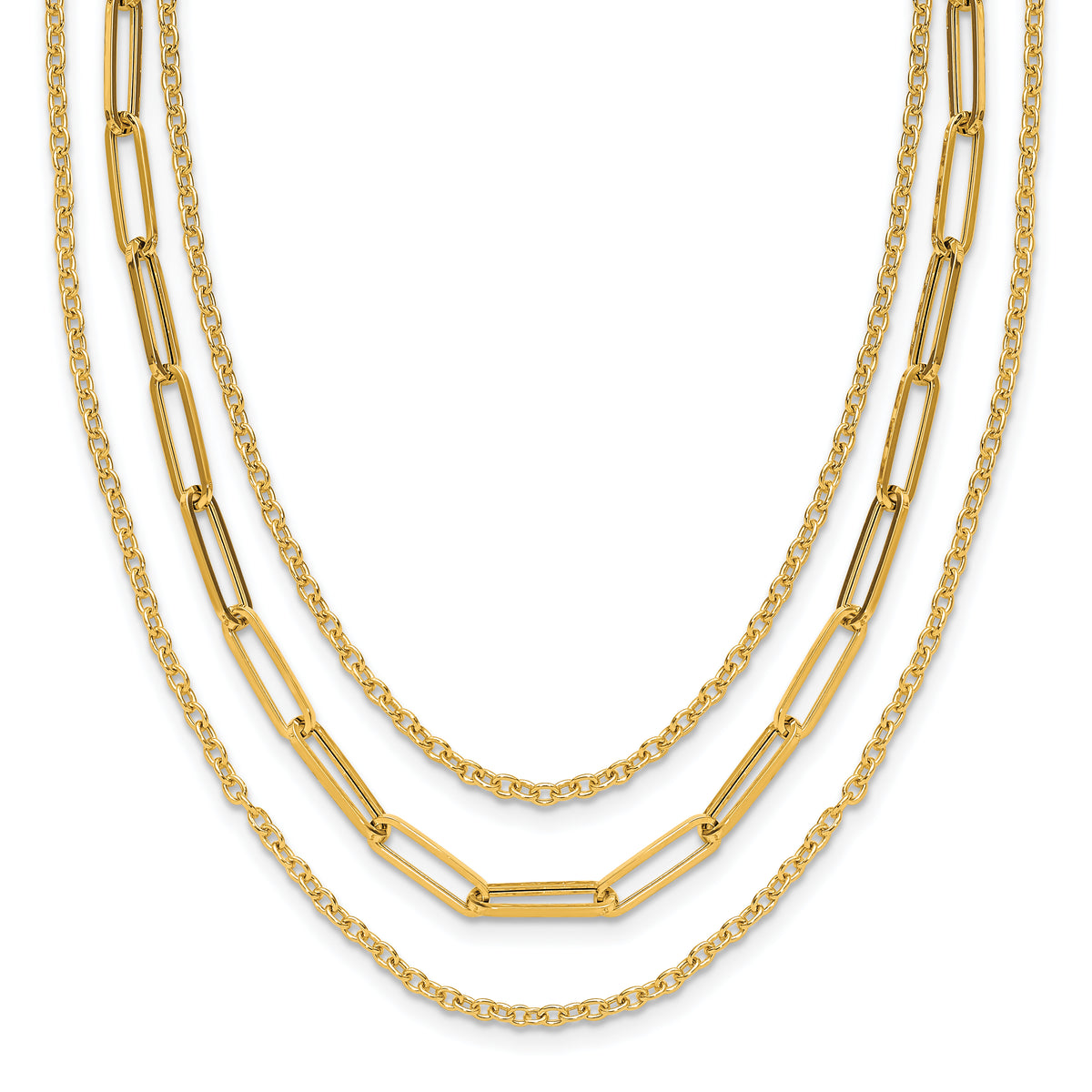 14K Polished 3-strand Fancy Link Necklace