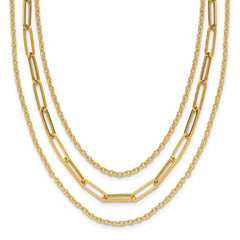 14K Polished 3-strand Fancy Link Necklace