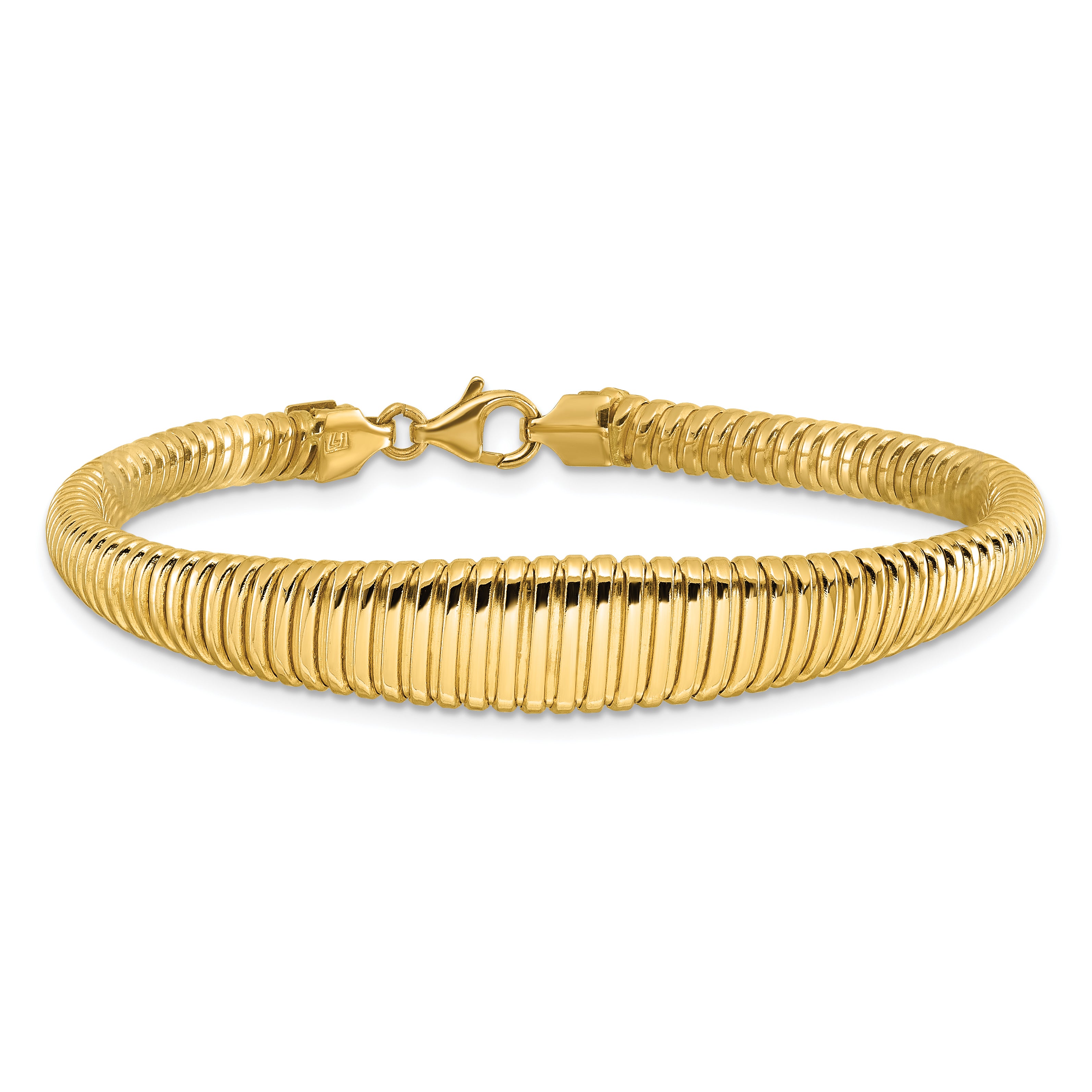 14K Polished Ridged Graduated Bracelet