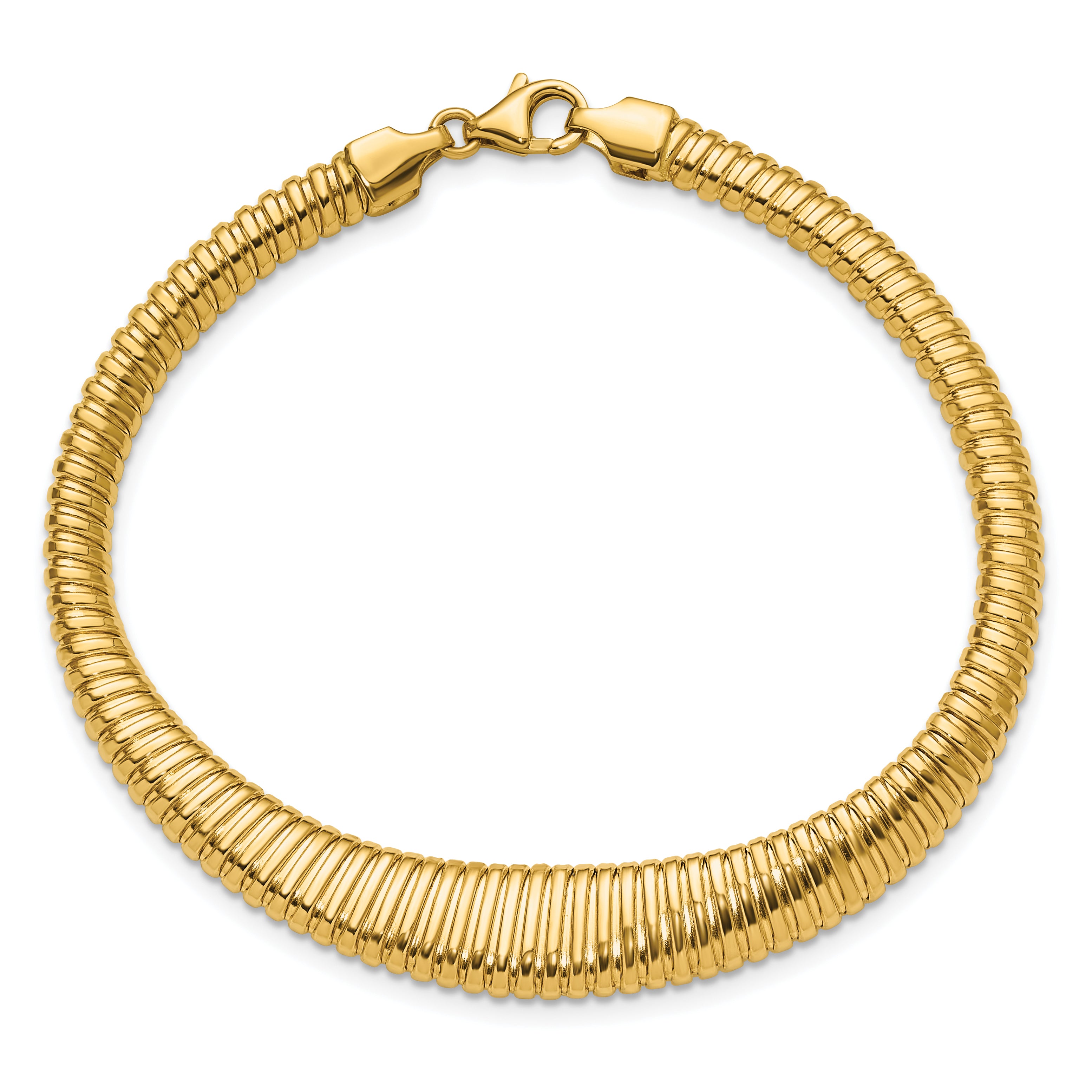 14K Polished Ridged Graduated Bracelet