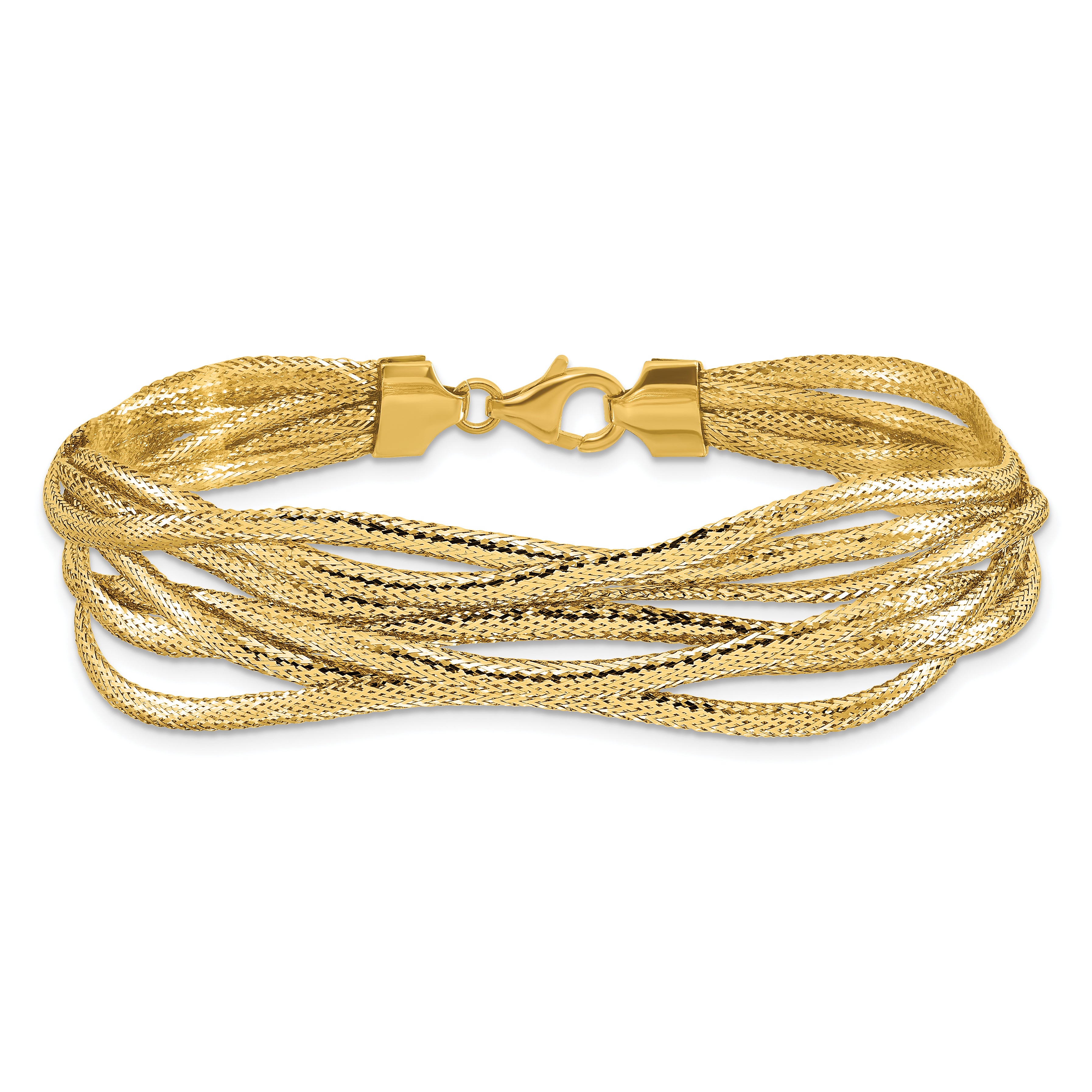 14K Polished Mesh Diamond-cut 4-strand Wave Bracelet