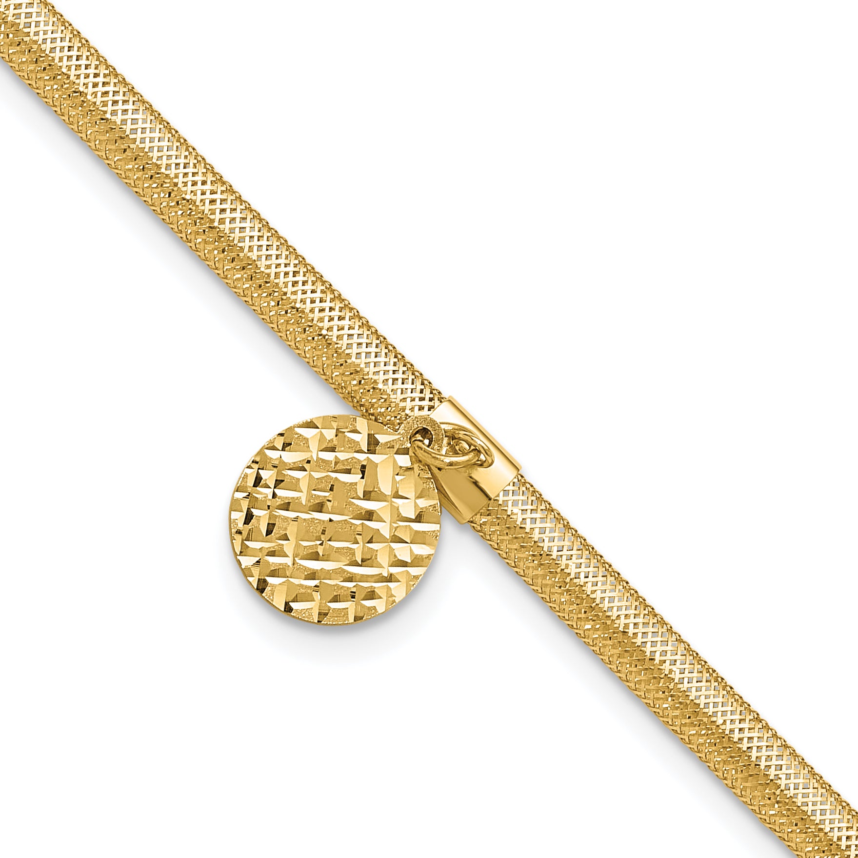 14K Polished Stretch/Mesh Diamond-cut Disc Bracelet